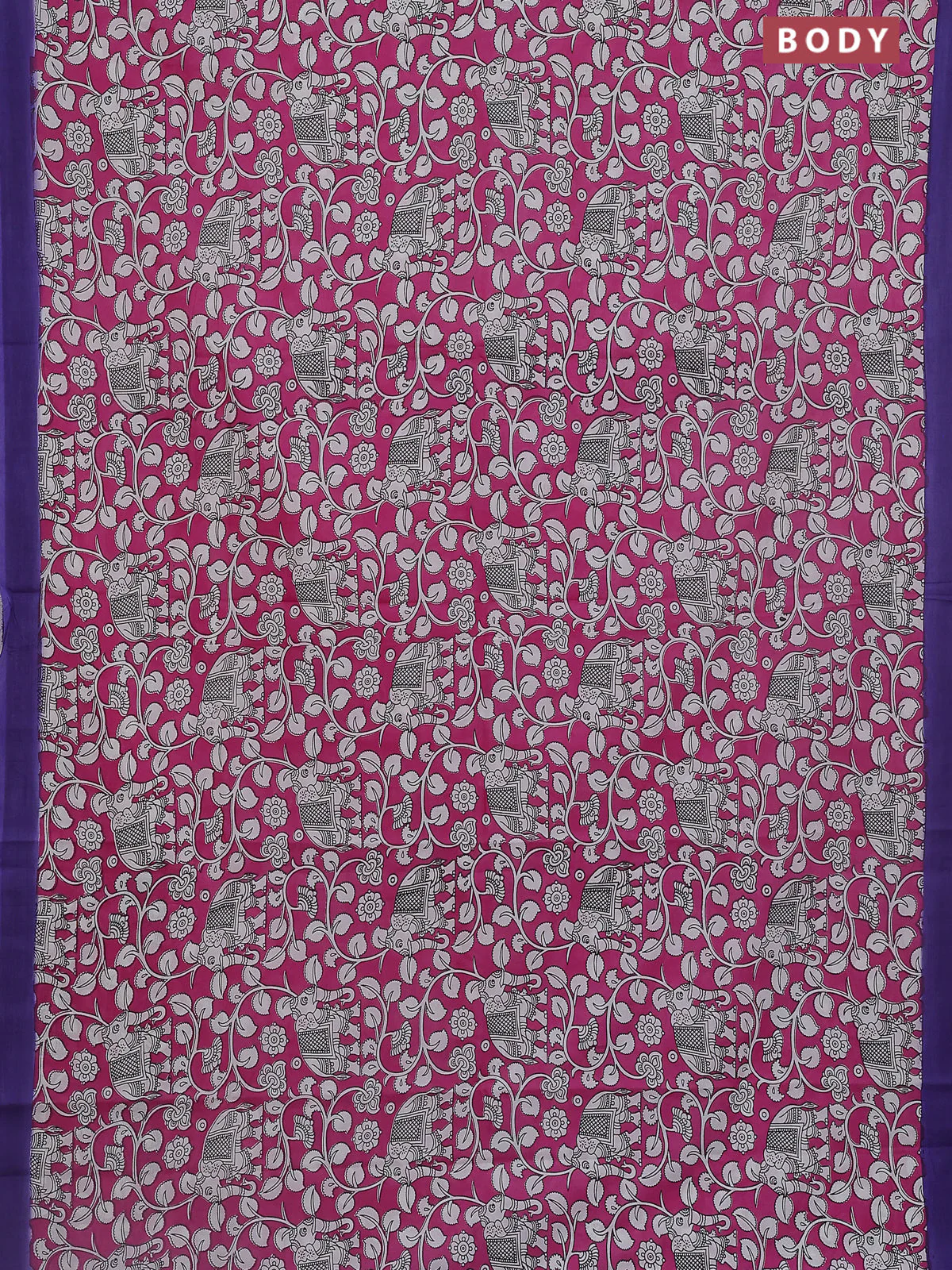 Kalamkari semi silk saree pink and violet with allover prints and simple border - Image 2