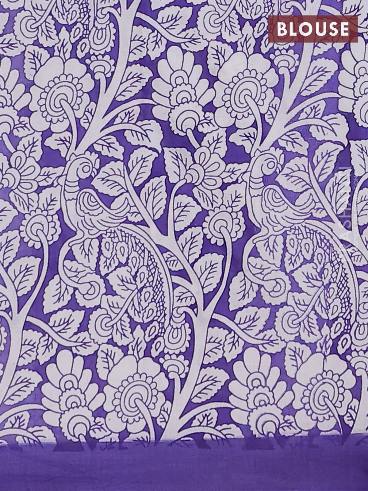 Kalamkari semi silk saree pink and violet with allover prints and simple border - Image 4