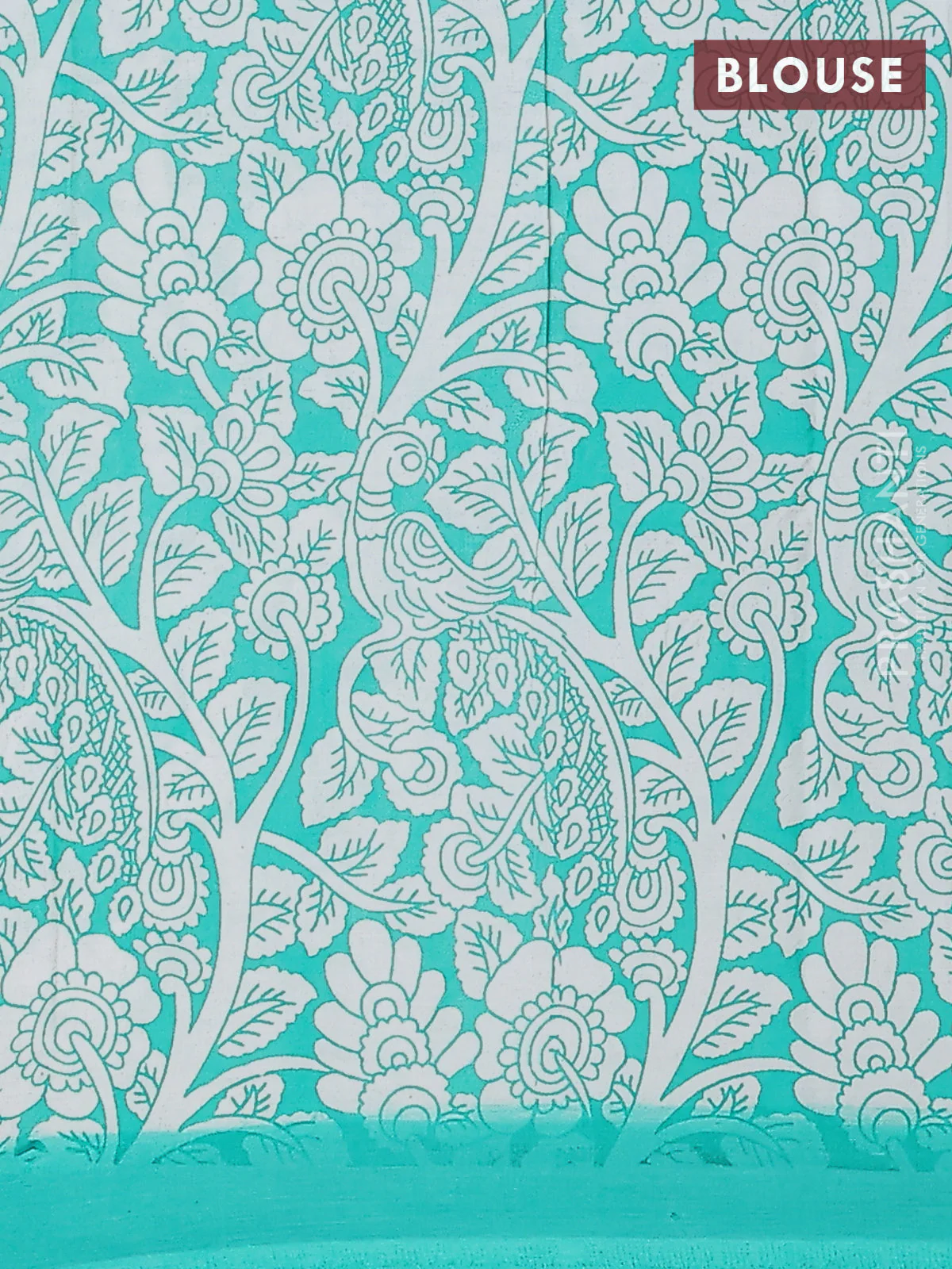 Kalamkari semi silk saree teal green and green with allover prints and simple border - Image 4