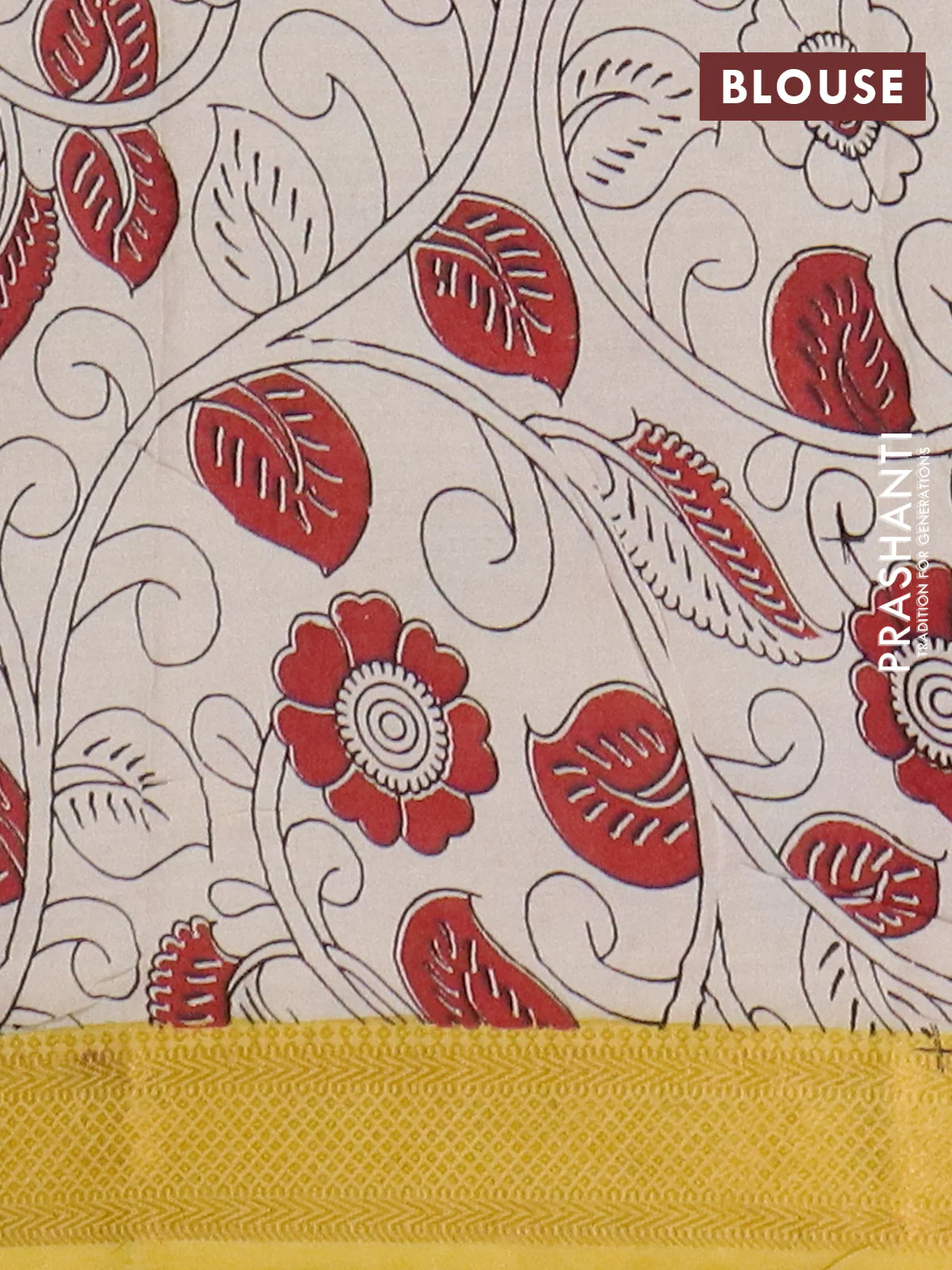 Kalamkari semi silk saree teal green and lime yellow with allover prints and mangalgiri border - Image 4