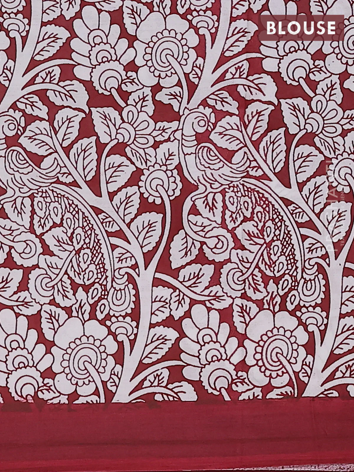 Kalamkari semi silk saree teal green and mauve pink with allover prints and simple border - Image 4