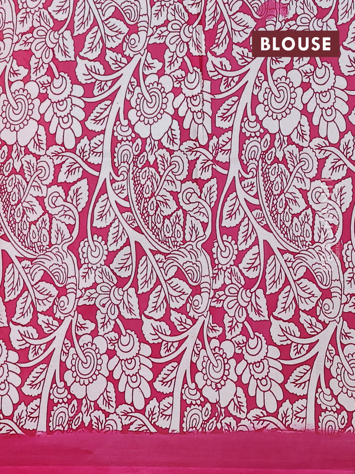 Kalamkari semi silk saree teal shade and dark pink with allover prints and simple border - Image 4
