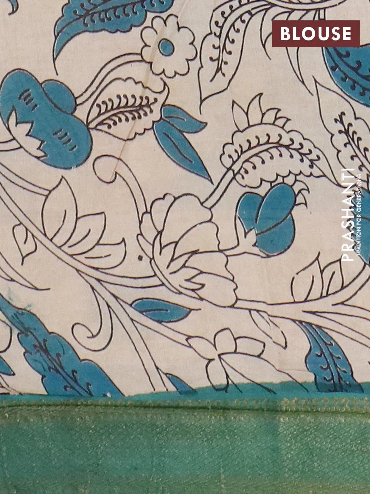 Kalamkari semi silk saree yellow and green with allover prints and mangalgiri border - Image 4
