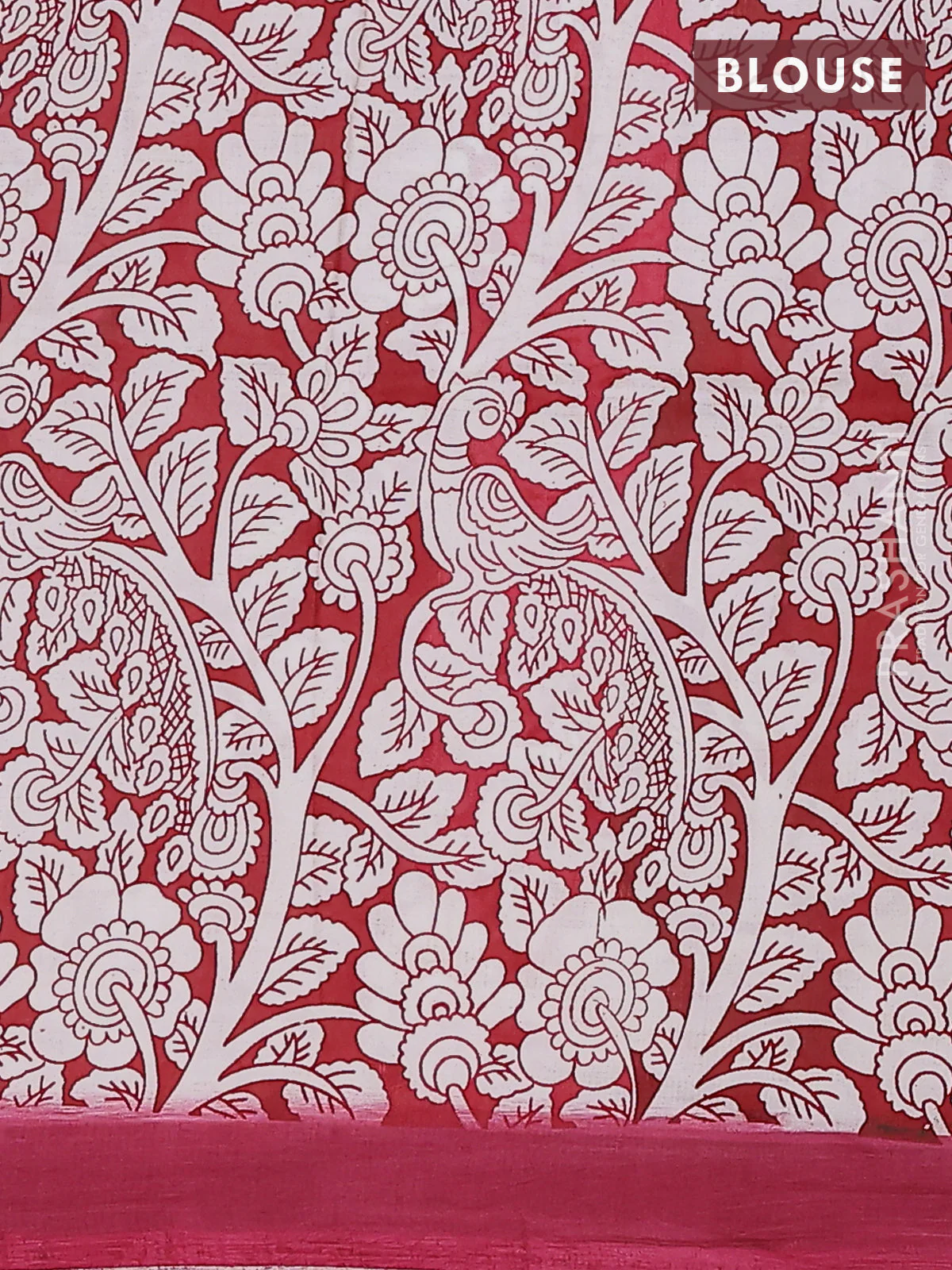 Kalamkari semi silk saree yellow and mauve pink with allover prints and simple border - Image 4