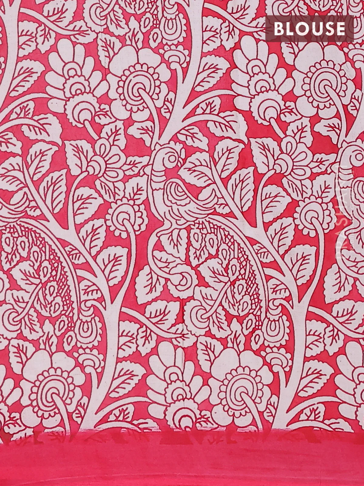 Kalamkari semi silk saree yellow and pink with allover prints and simple border - Image 4