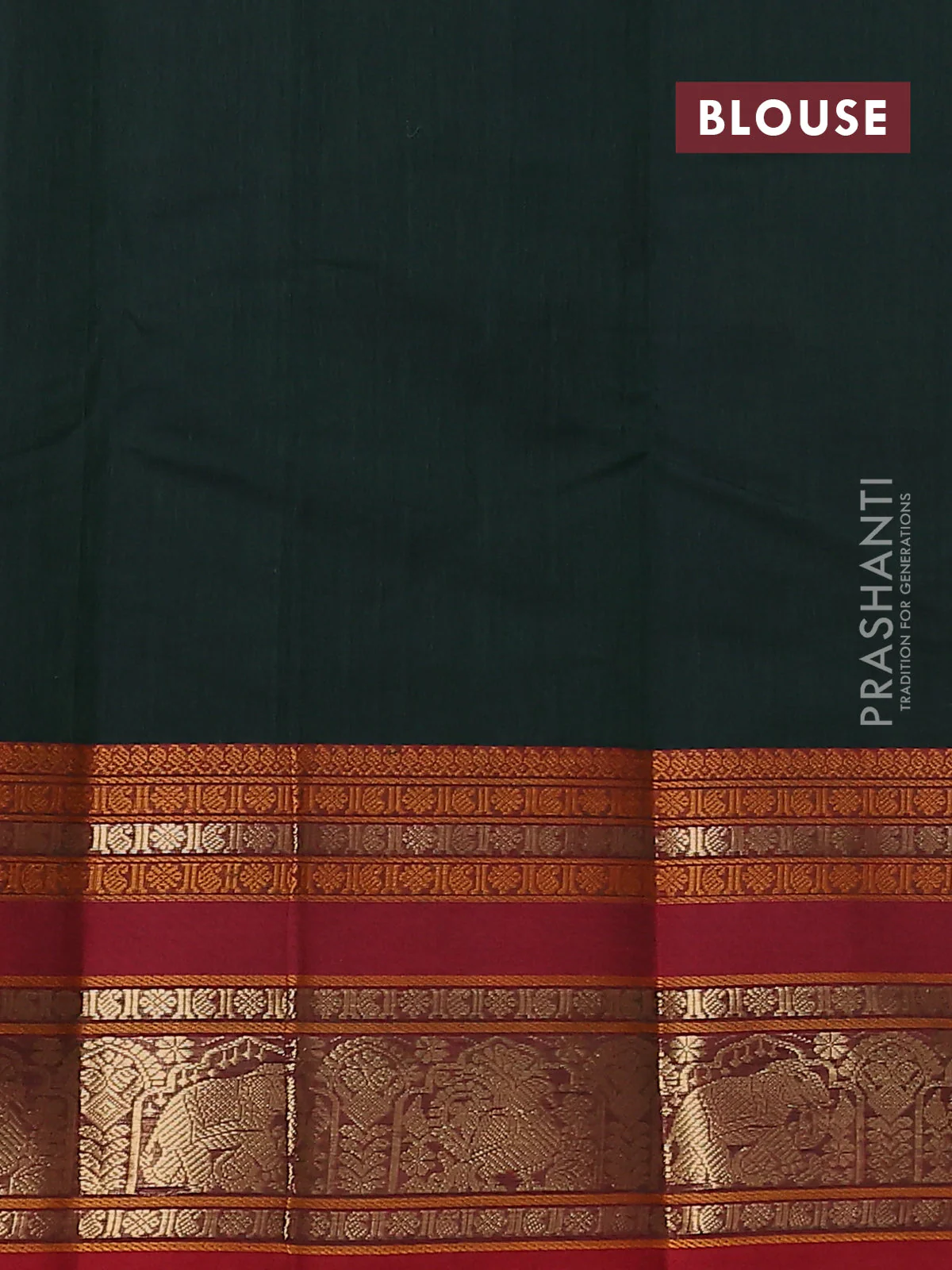 Kanchi cotton saree bottle green and maroon with allover thread checks & buttas and rettapet zari woven butta border - Image 3