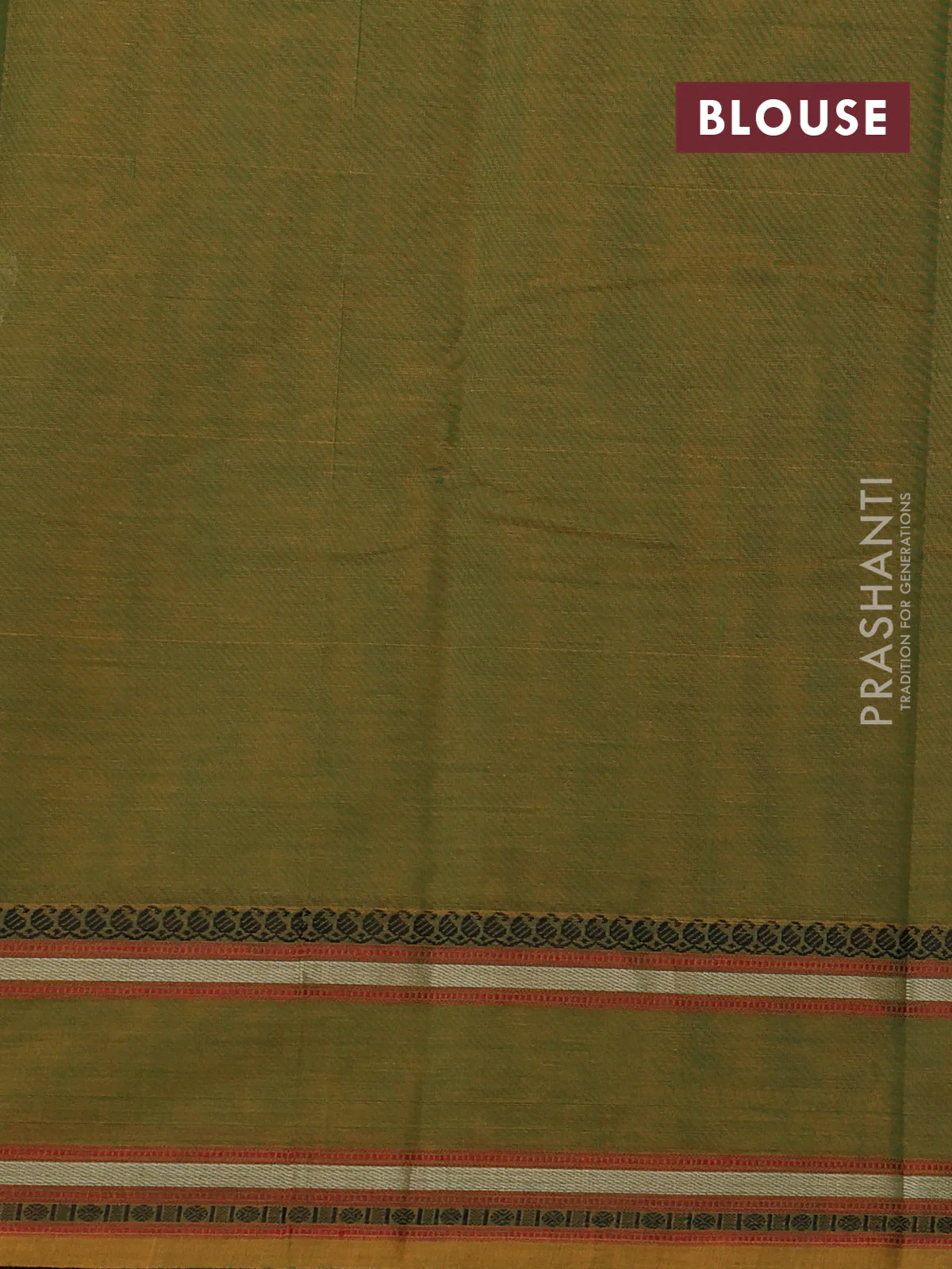 Kanchi cotton saree dual shade of greenish yellow with plain body and thread woven border - Image 3