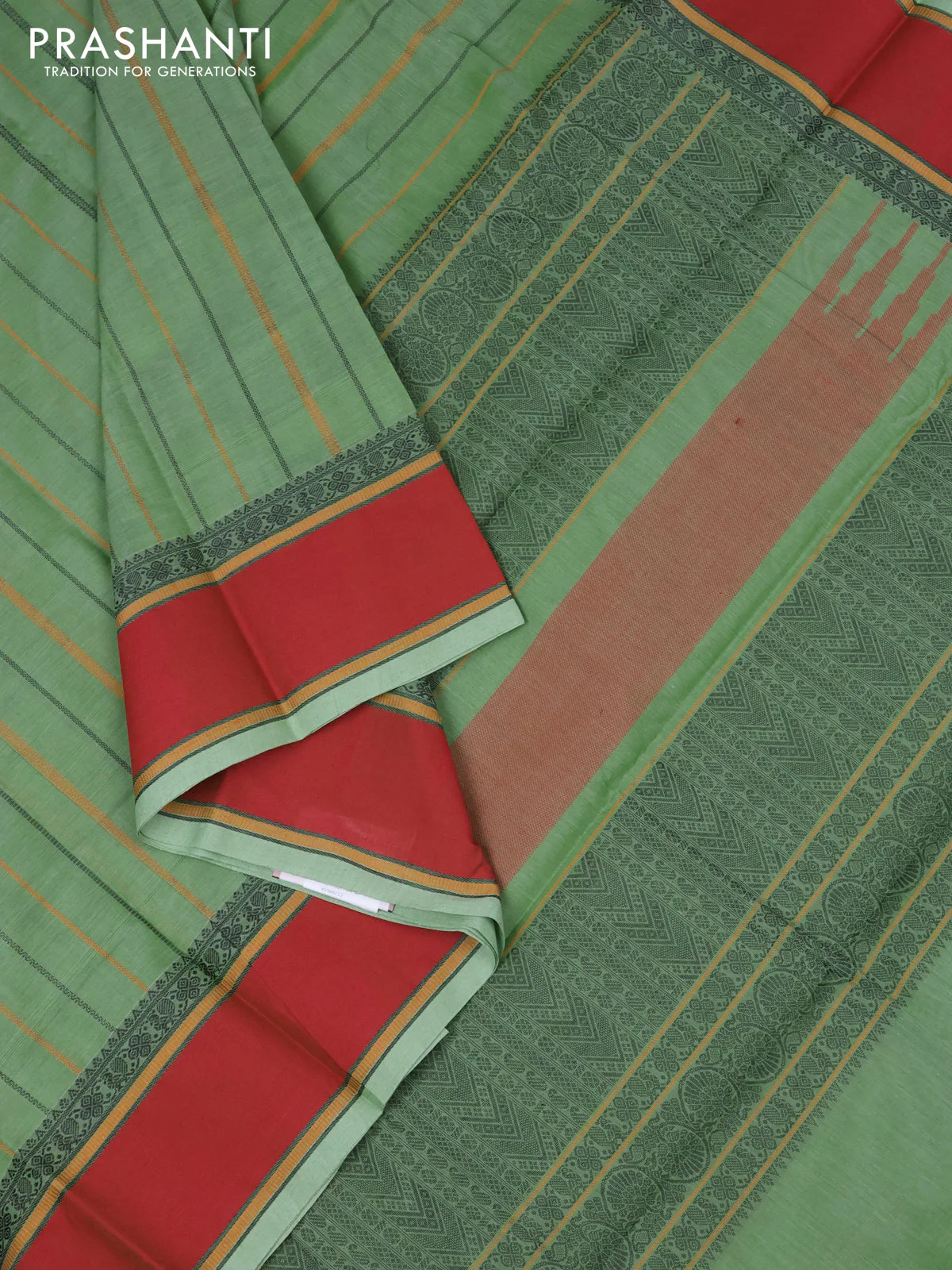 Kanchi cotton saree green shade and maroon with allover thread weaves and thread woven border