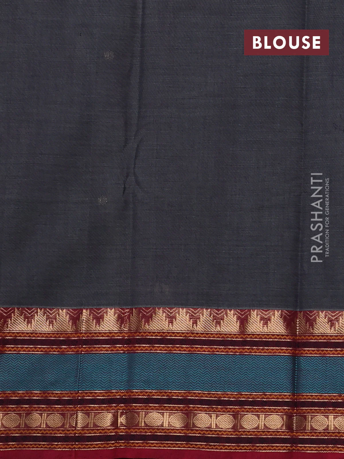 Kanchi cotton saree grey and maroon with zari woven buttas and temple design zari woven border - Image 3