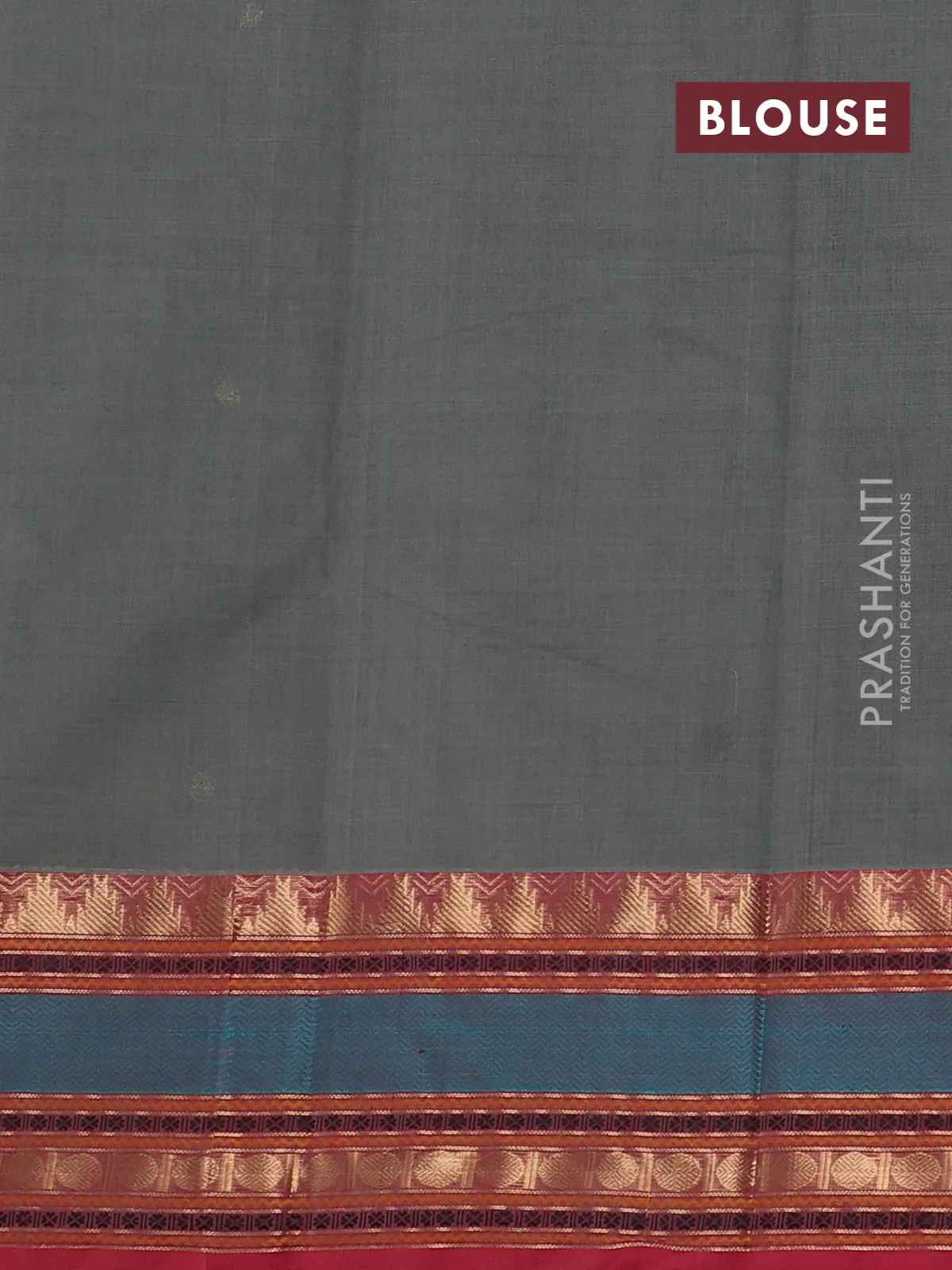 Kanchi cotton saree gtrey and maroon with zari woven buttas and temple design zari woven border - Image 3