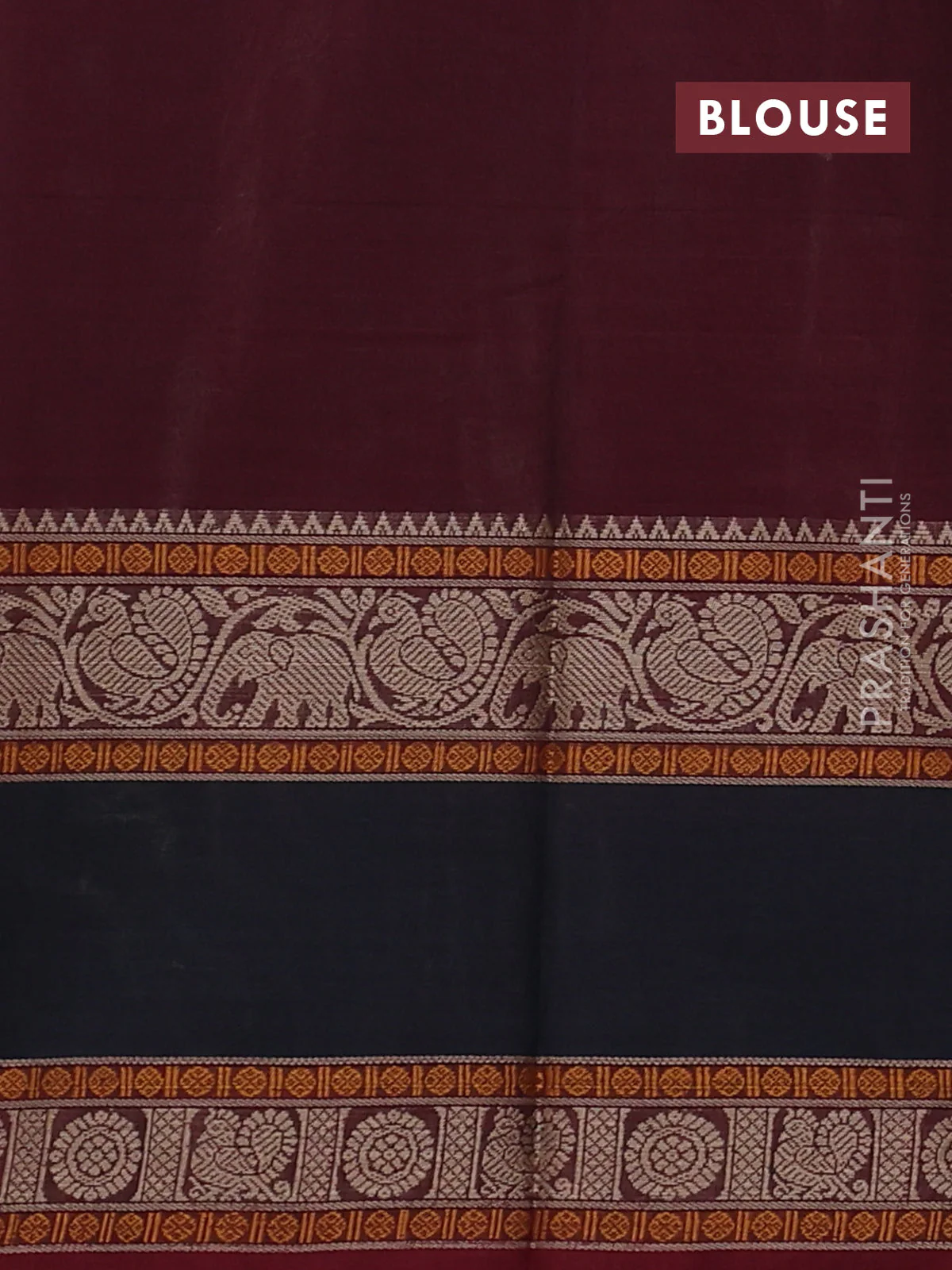 Kanchi cotton saree maroon and black with allover thread checks & buttas and rettapet thread woven border - Image 3