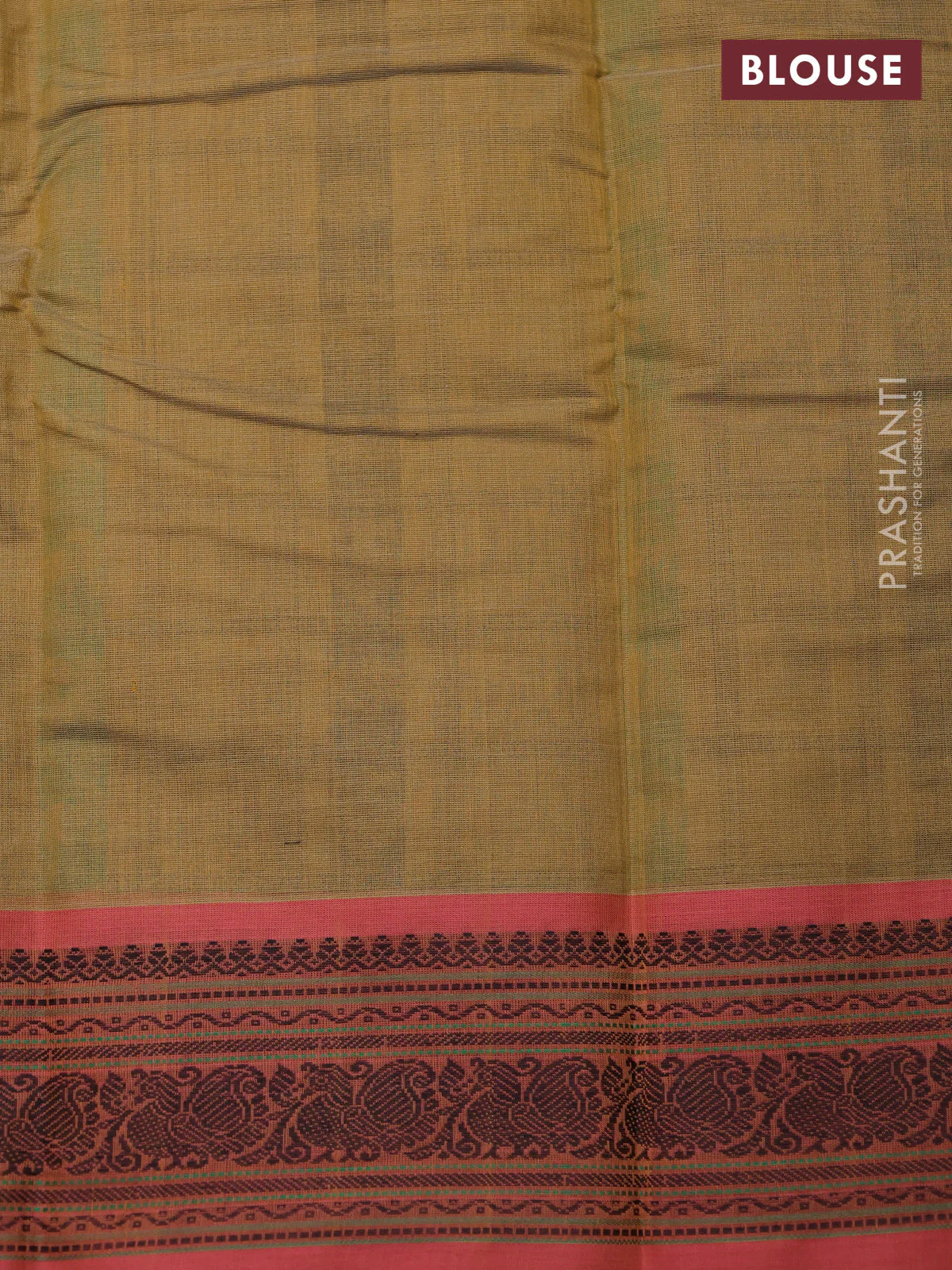 Kanchi cotton saree military green and dual shade of pink with allover checked pattern & buttas and thread woven border - Image 3
