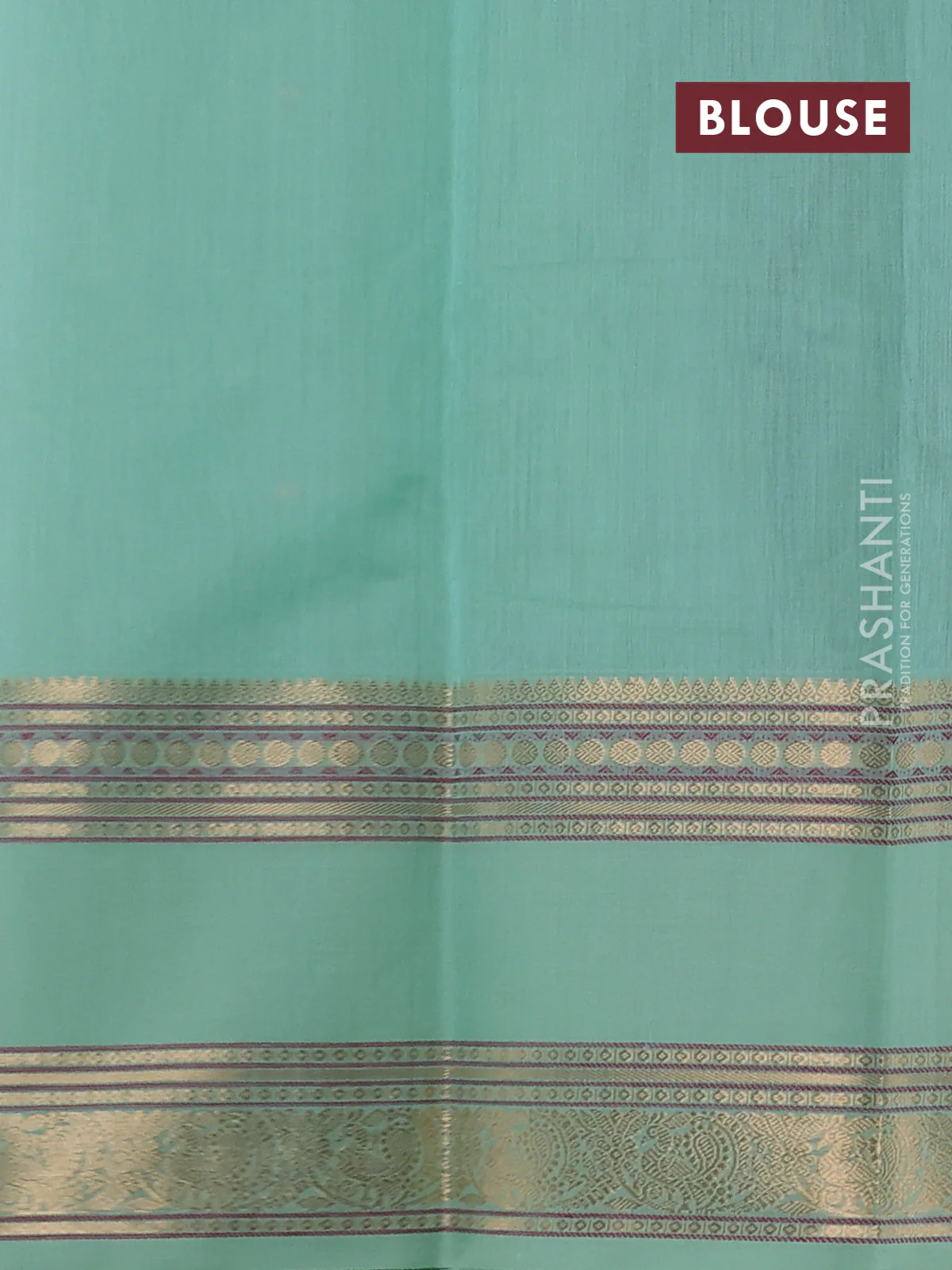 Kanchi cotton saree pastel green with plain body and rettapet zari woven butta border - Image 3