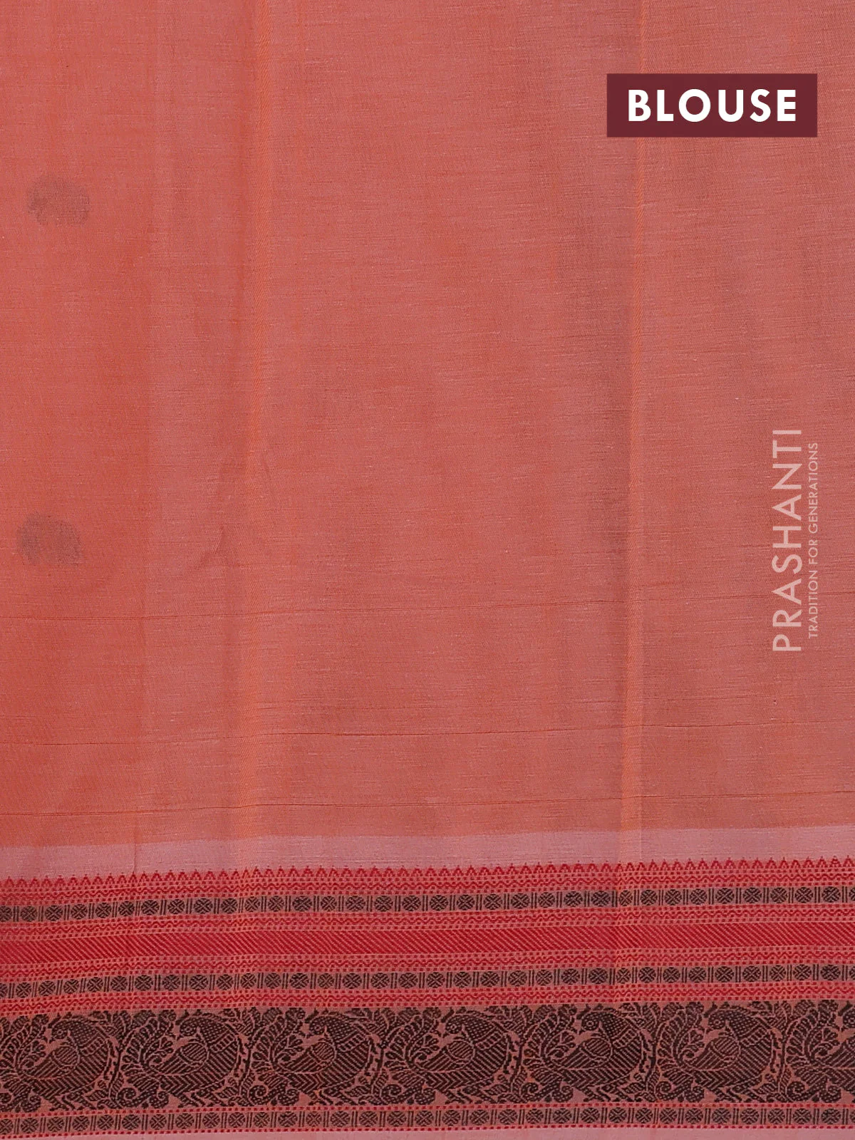Kanchi cotton saree peach orange with plain body and thread woven border - Image 3