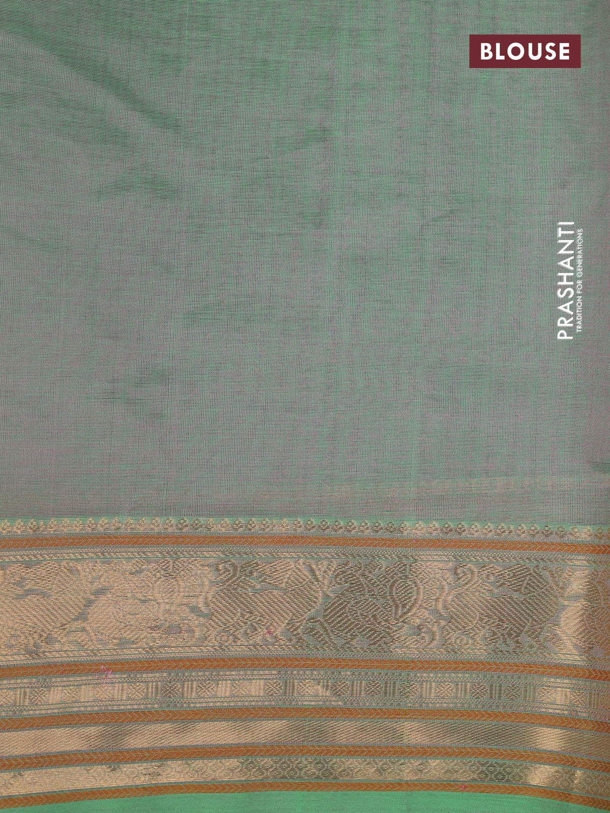 Kanchipuram silk cotton saree dual shade of green with allover thread woven checked pattern and zari woven border - Image 5