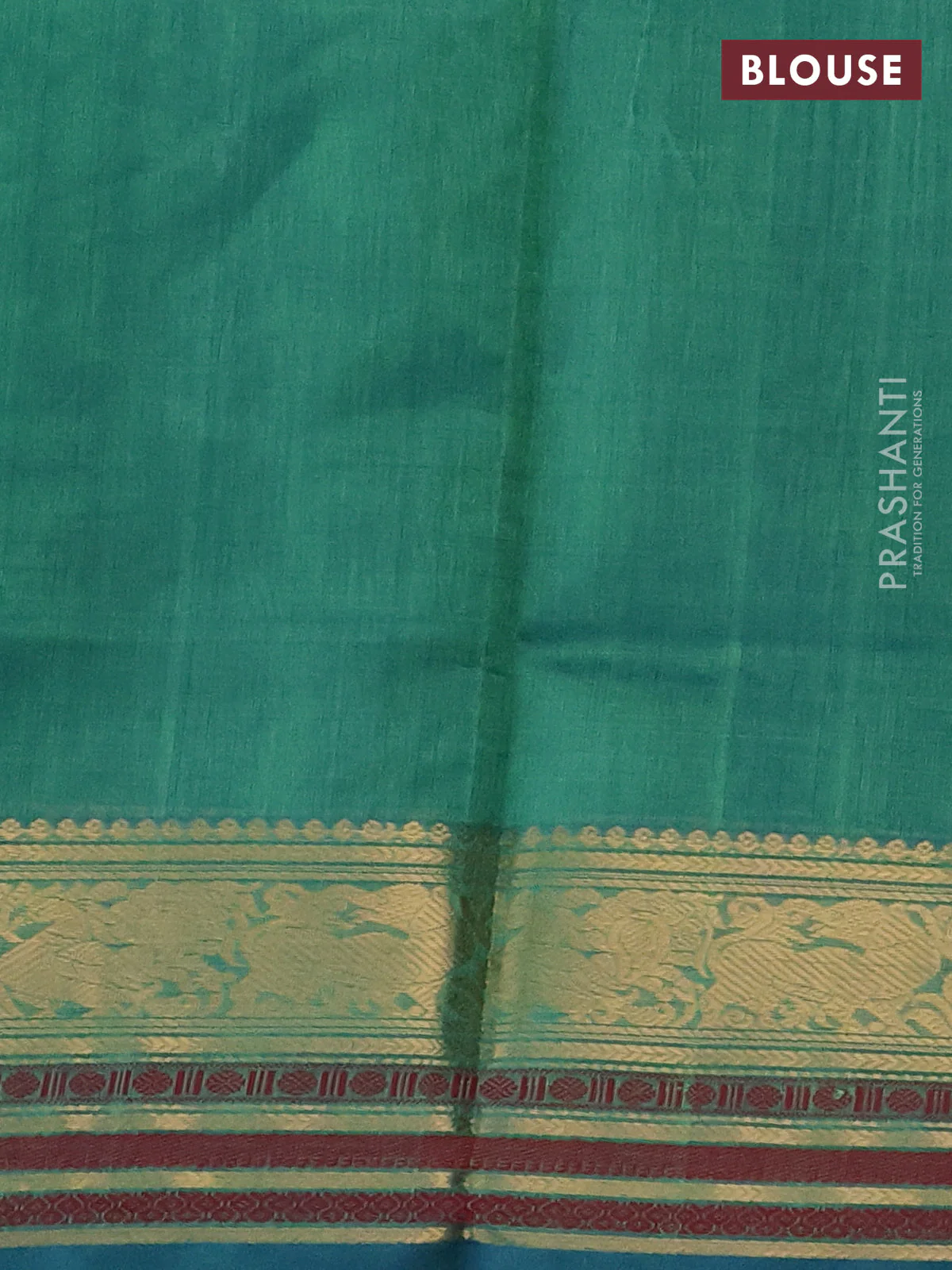 Kanchipuram silk cotton saree dual shade of teal green with allover thread woven checked pattern and zari woven border - Image 3