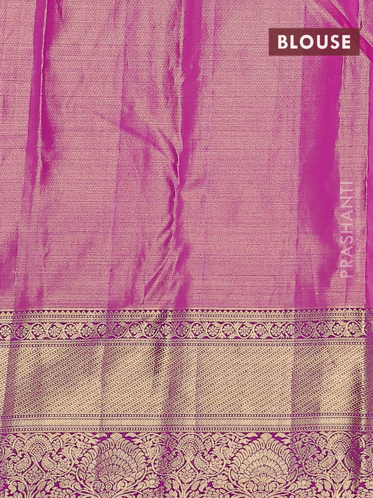 Kanchipuram silk saree beige and purple with allover zari woven brocade weaves and zari woven border - Image 3