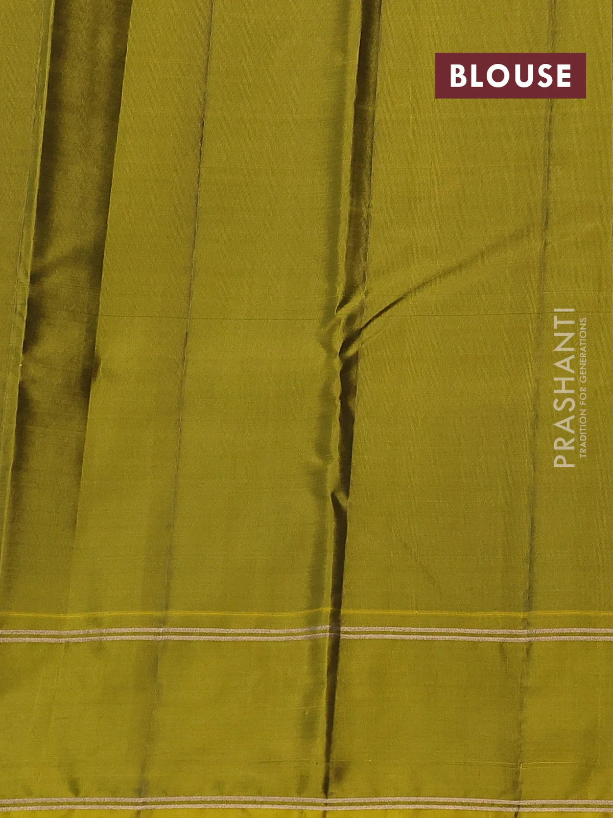 Kanchipuram silk saree blue and mehendi green with allover zari stripes patern & buttas and rettapet zari woven border - Image 3