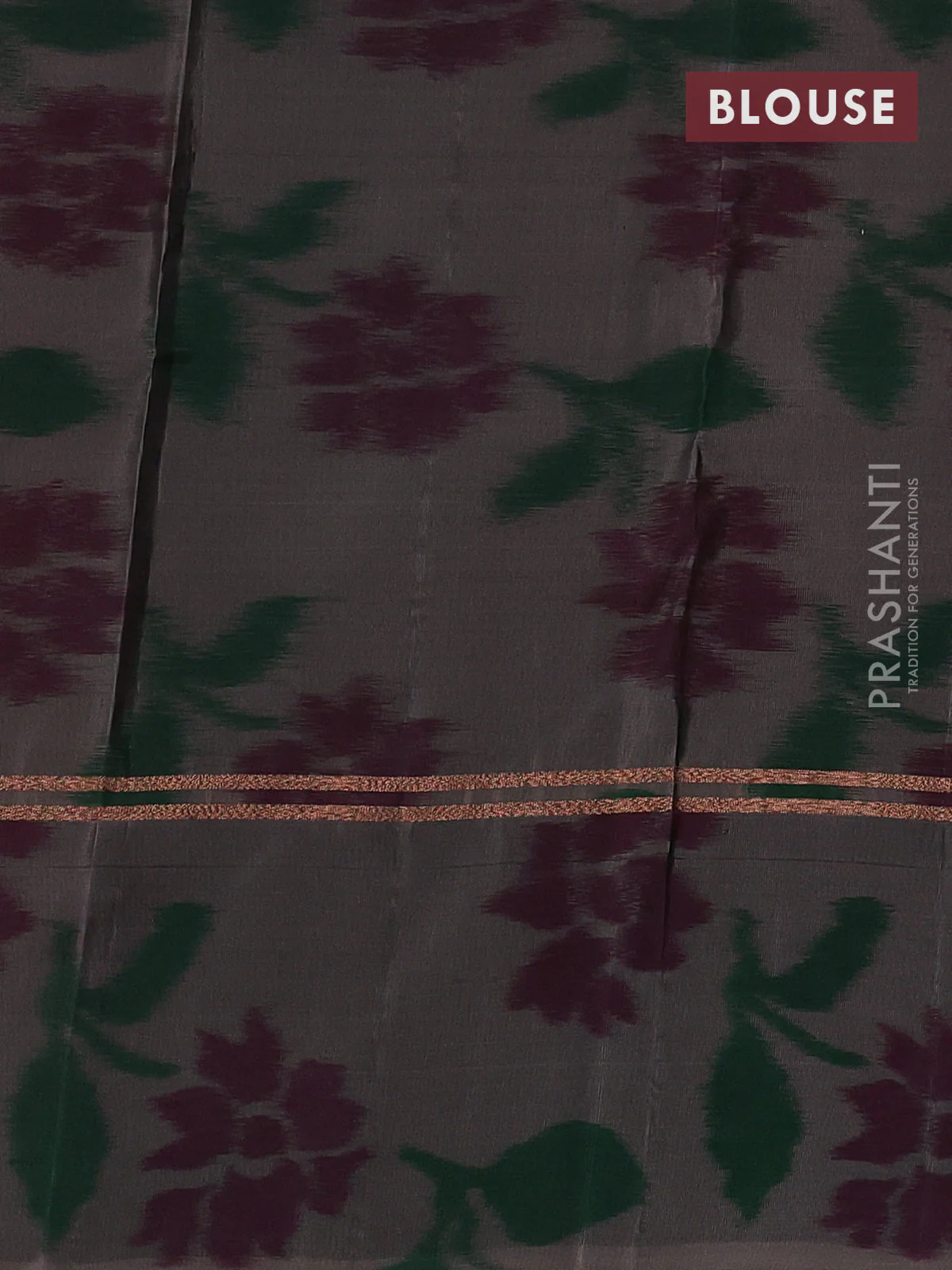Kanchipuram silk saree coffee brown and grey with copper zari woven buttas and copper ikat woven border - Image 3