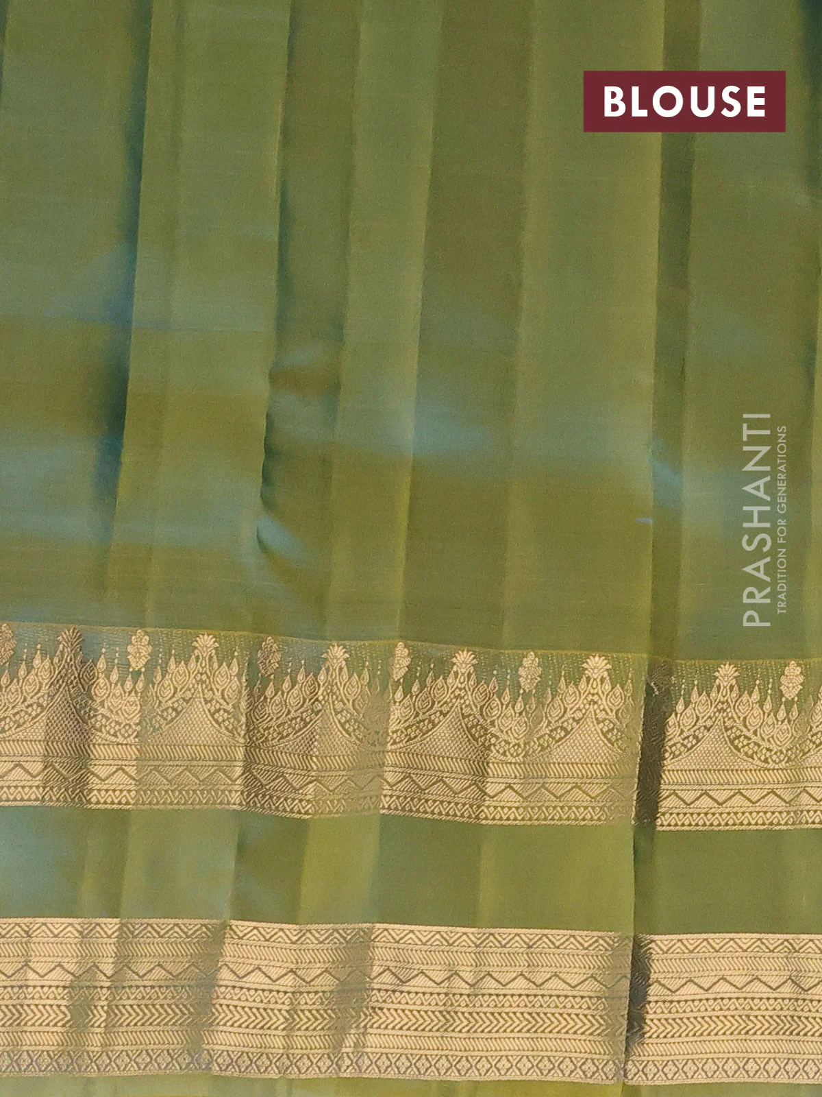 Kanchipuram silk saree cs blue and green shade with zari woven buttas and long zari woven border - Image 3