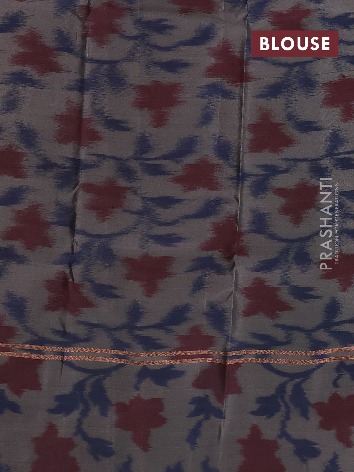 Kanchipuram silk saree green and grey with copper zari woven buttas and copper ikat woven border - Image 3