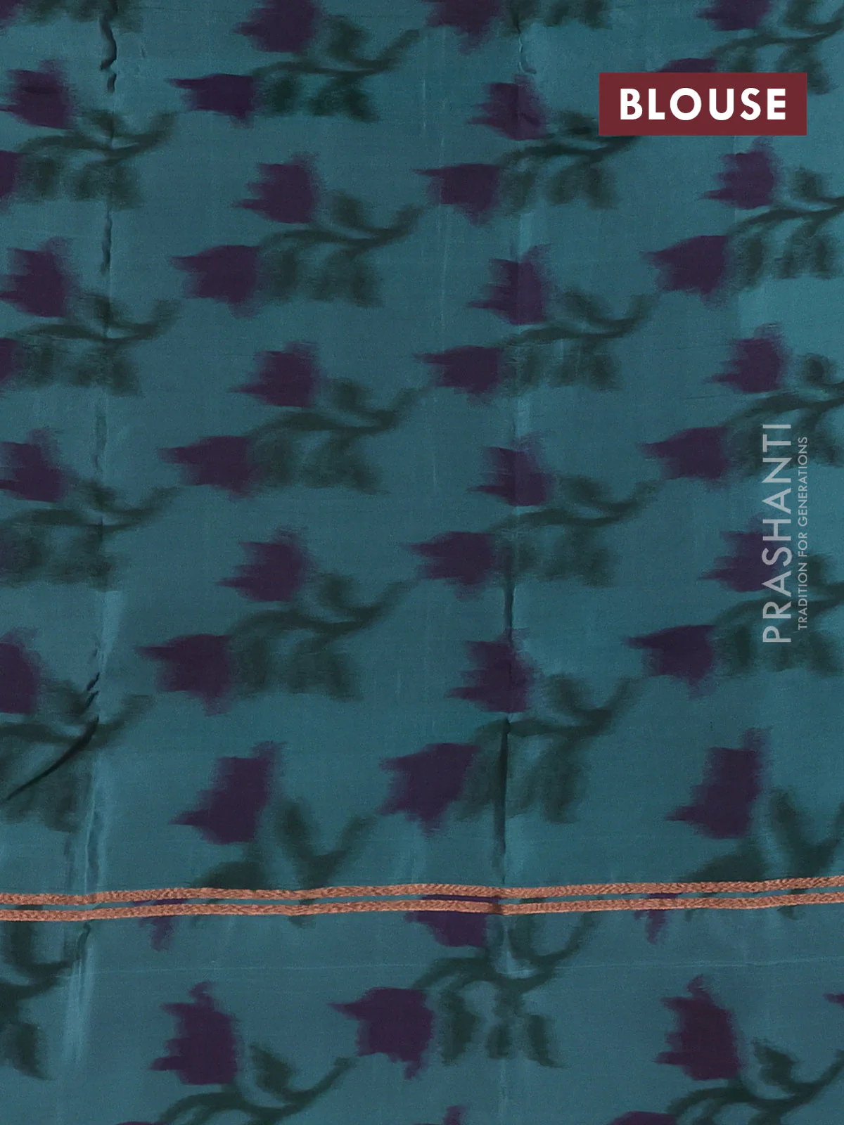 Kanchipuram silk saree grey and pastel shade of blue with copper zari woven buttas and copper ikat woven border - Image 3