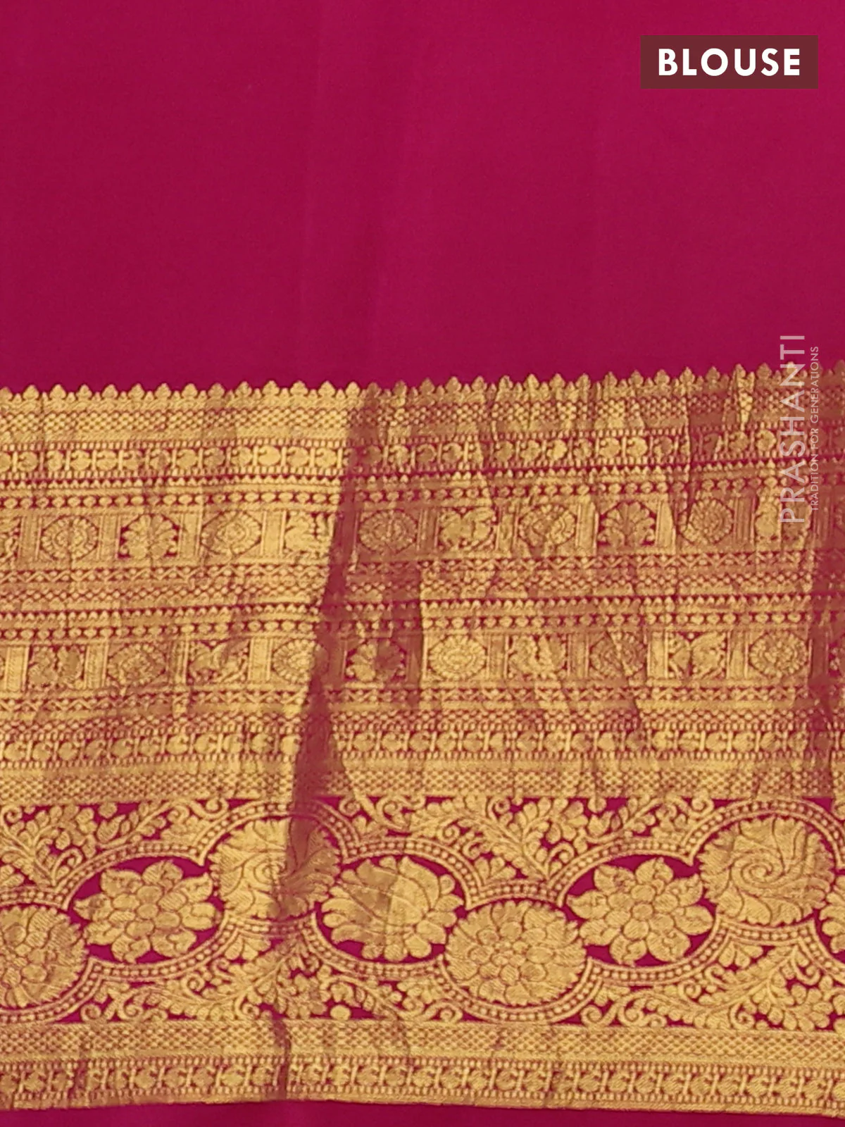 Pure kanchipuram silk saree grey blue and magenta pink with allover penkalamkari prints and long rich lotus zari woven border - Image 5