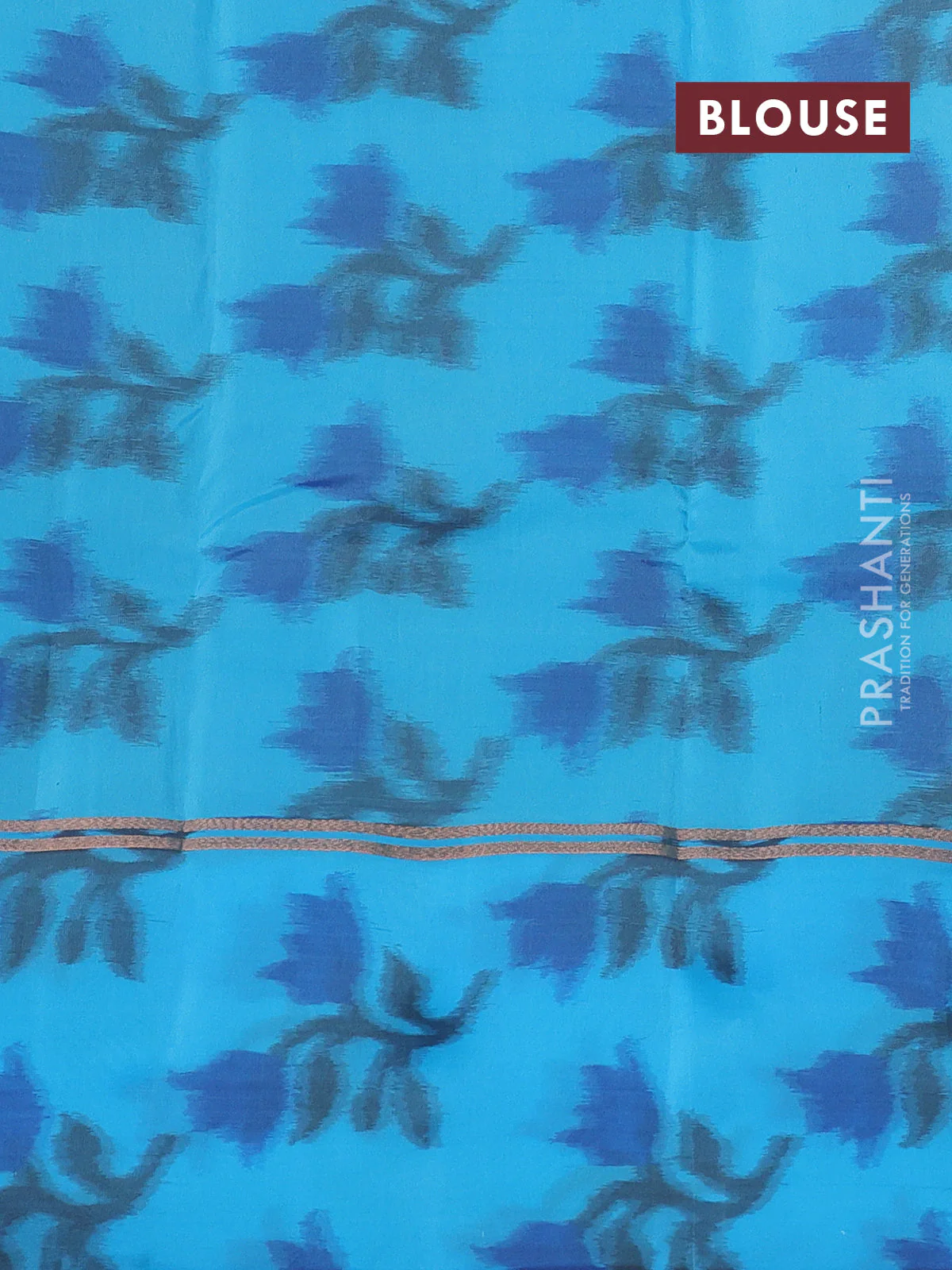 Kanchipuram silk saree greyish blue and cs blue with copper zari woven buttas and copper ikat woven border - Image 3