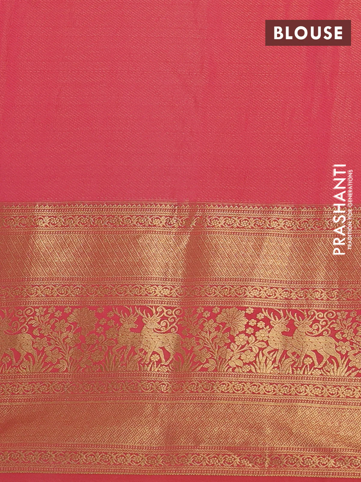 Kanchipuram silk saree light pink and peach orange with allover zari woven brocade weaves and zari woven border - Image 3