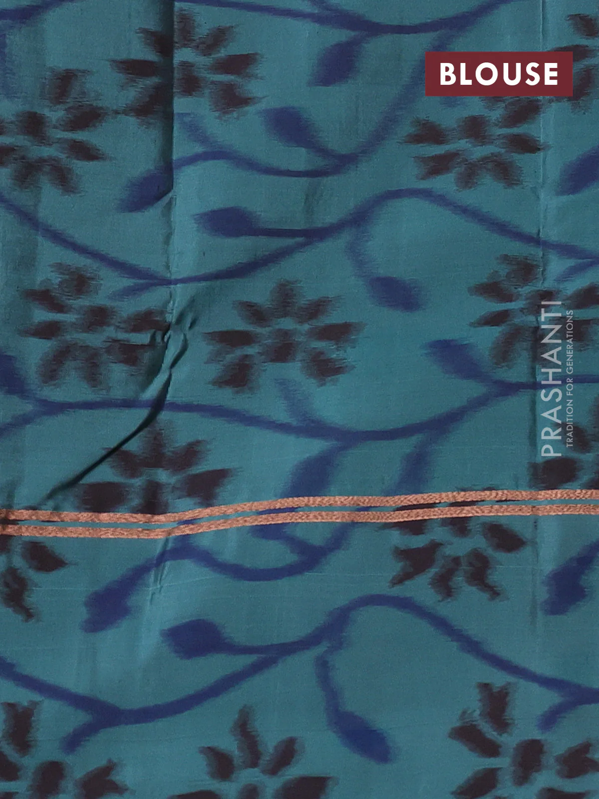 Kanchipuram silk saree maroon and pastel shade of blue with copper zari woven buttas and copper ikat woven border - Image 3