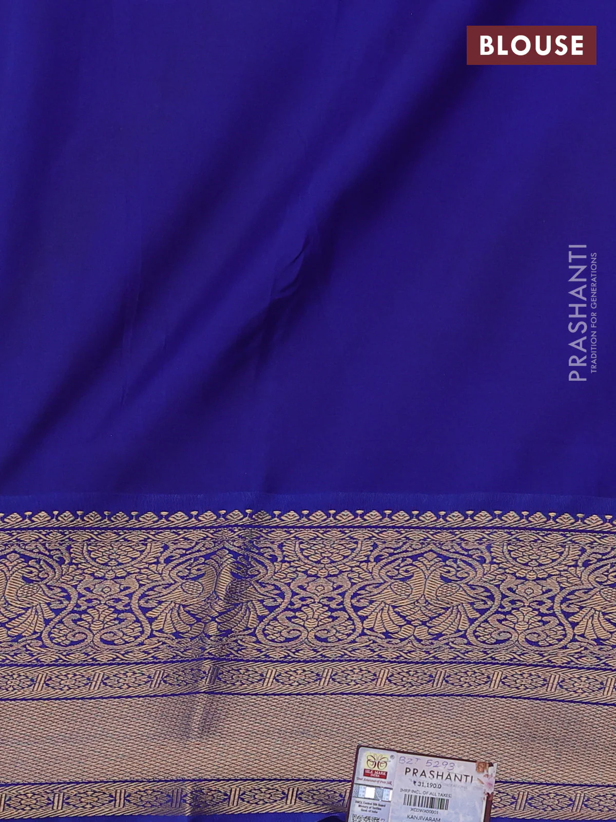 Pure kanchipuram silk saree mehendi green and blue with allover penkalamkari prints and annam zari woven border - Image 5