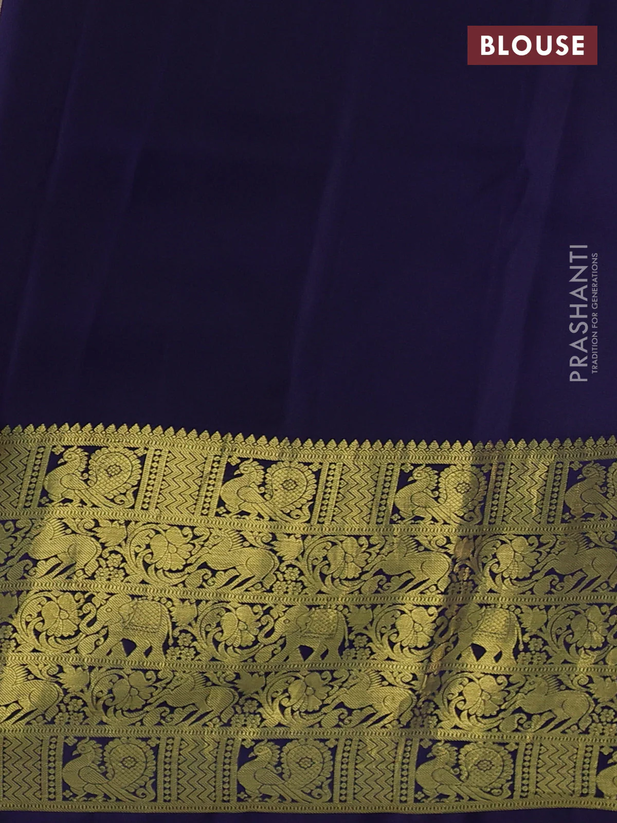 Pure kanchipuram silk saree pastel blue and navy blue with allover penkalamkari prints and long rich zari woven border - Image 5