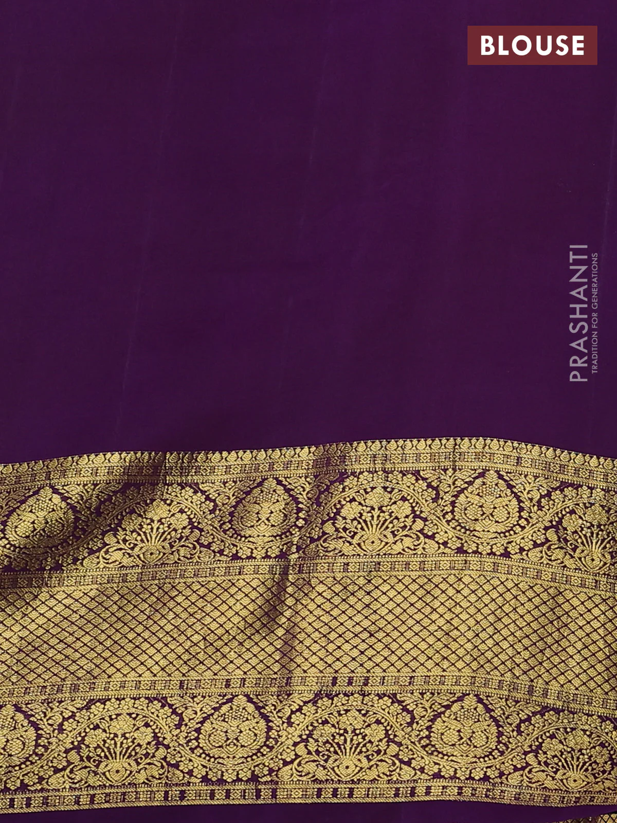 Pure kanchipuram silk saree peach pink and purple with allover penkalamkari prints and long rich zari woven border - Image 5