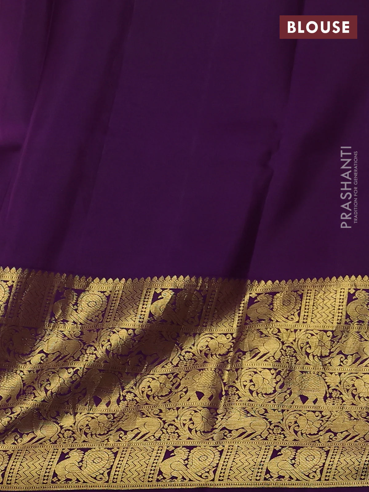 Pure kanchipuram silk saree peach shade and purple with allover penkalamkari prints and long rich annam zari woven border - Image 5