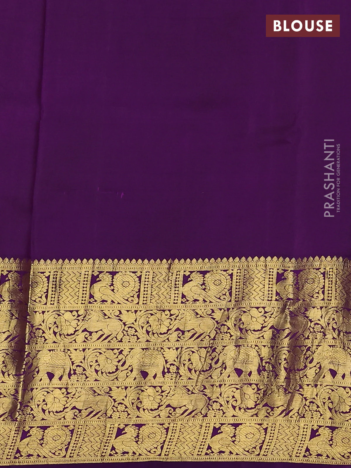 Pure kanchipuram silk saree peach shade and purple with allover penkalamkari prints and long rich zari woven border - Image 5