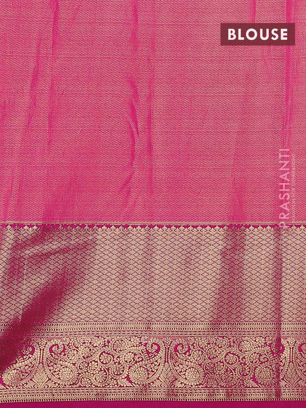 Kanchipuram silk saree pinkish orange and pink with allover zari woven brocade weaves and zari woven border - Image 3