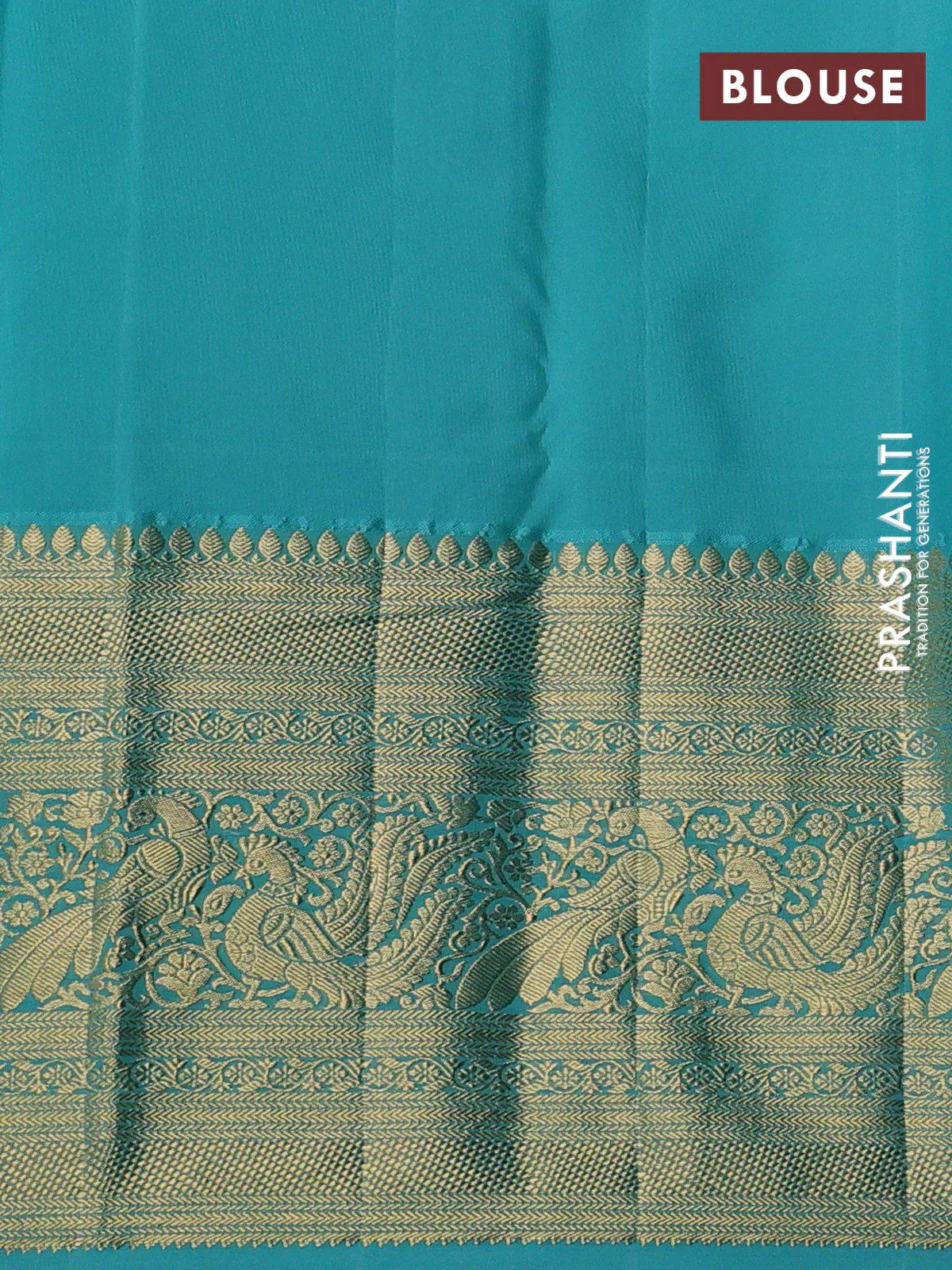 Kanchipuram silk saree purple and teal blue with allover zari woven brocade weaves and long zari woven border - Image 3