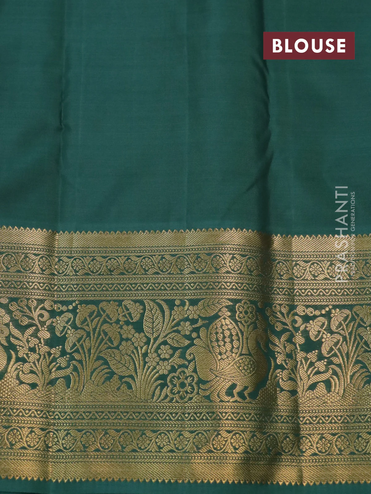 Kanchipuram silk saree red and green shade with allover zari woven brocade weaves and long rich zari woven border - Image 4