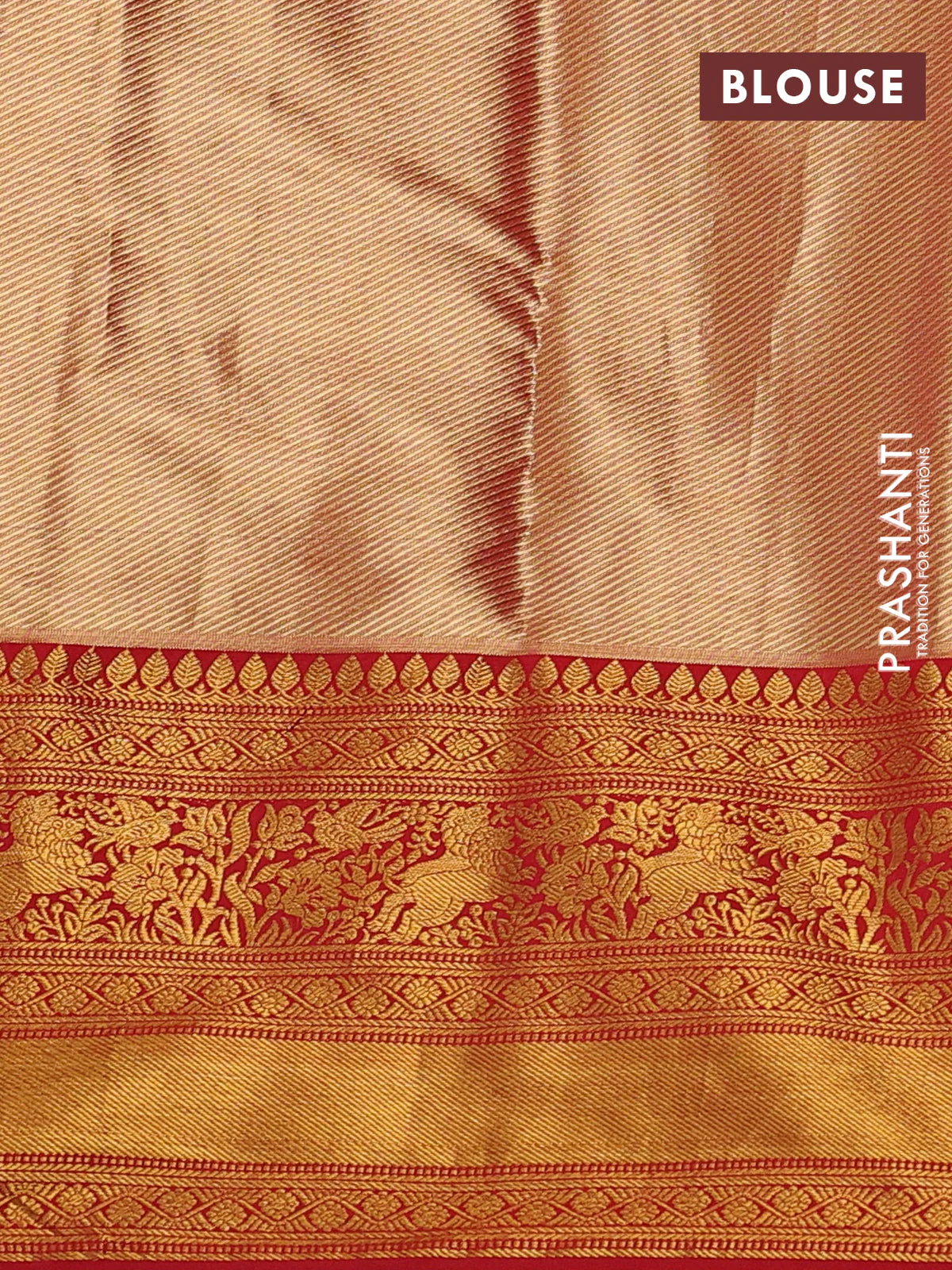Kanchipuram silk saree red shade with allover zari woven brocade weaves and long zari woven border - Image 3
