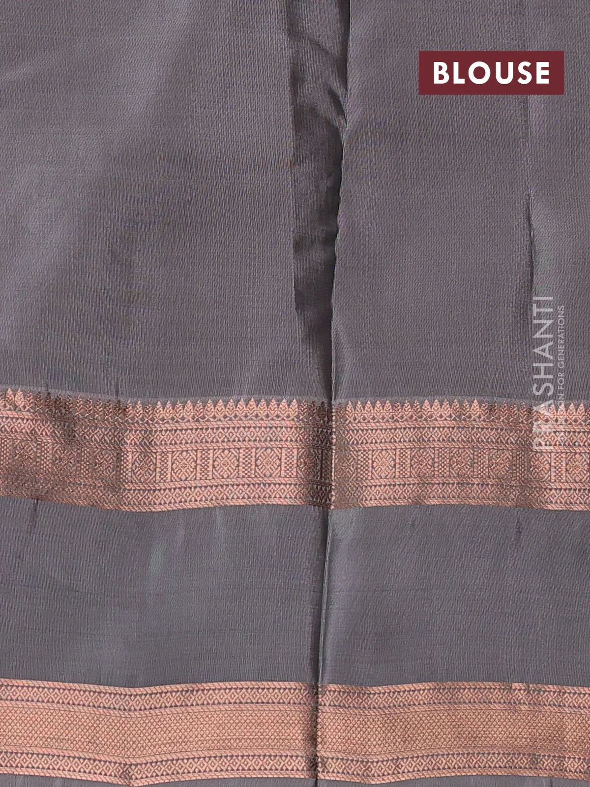 Kanchipuram silk saree rustic orange and grey with allover copper zari strip pattern & buttas and copper rettapet zari woven border - Image 3