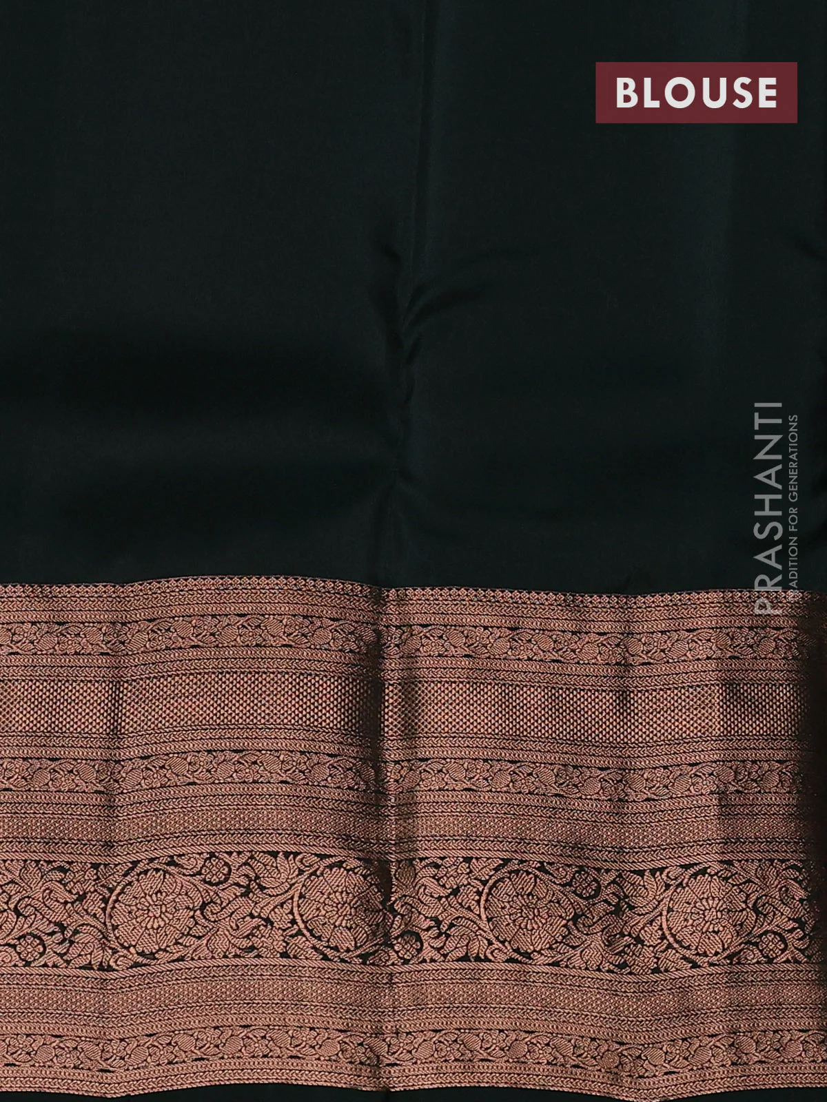 Kanchipuram silk saree teal green and bottle green with allover copper zari woven buttas and long copper zari woven border - Image 3