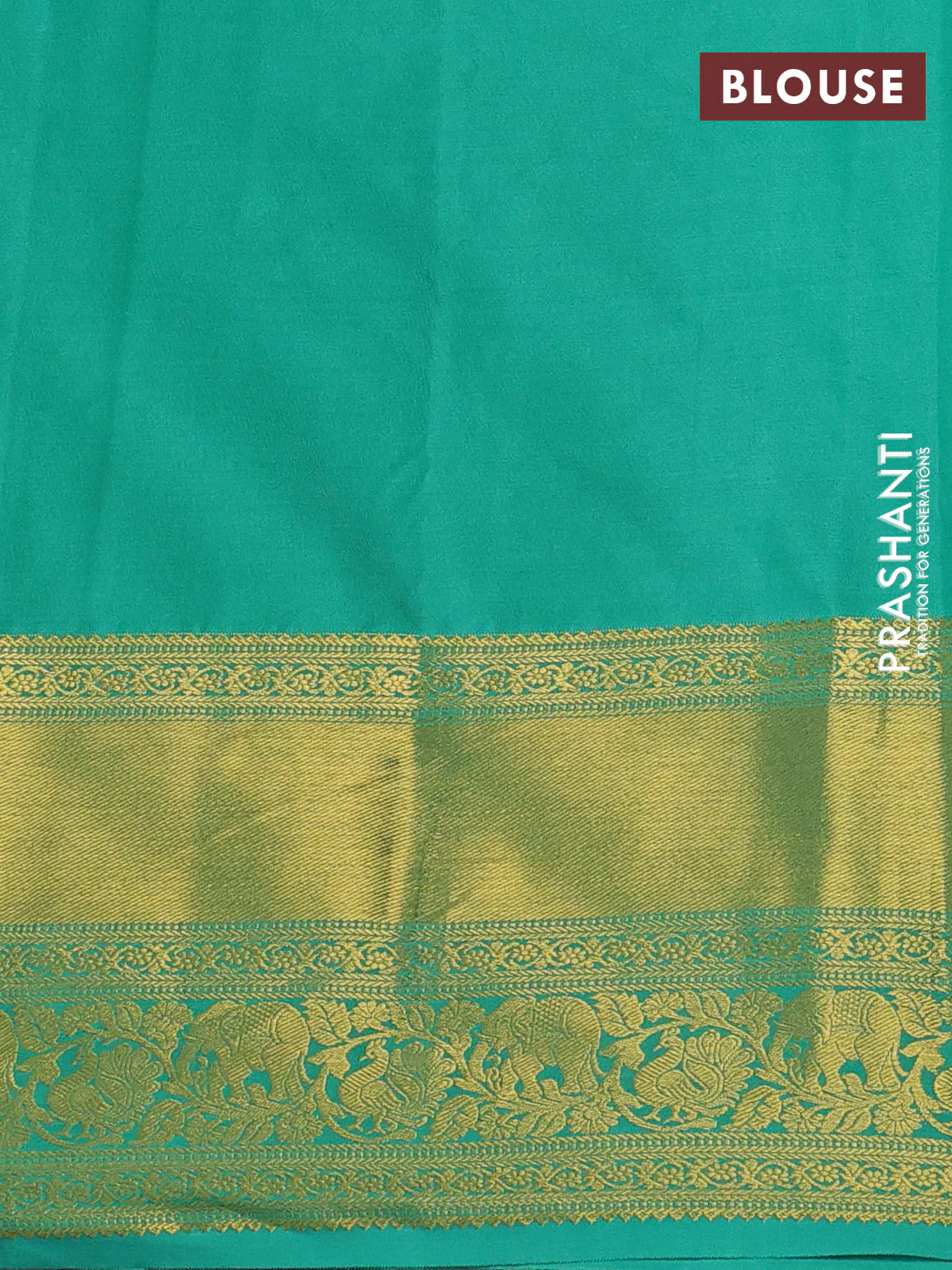 Kanchipuram silk saree teal green with allover zari woven brocade weaves and zari woven border - Image 3