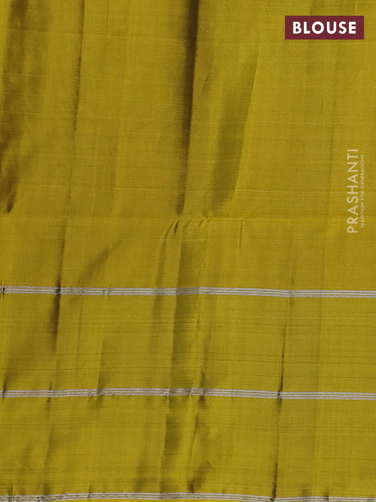 Kanchipuram soft silk saree bottle green and yellow with allover silver zari stripes pattern and long zari woven border - Image 3