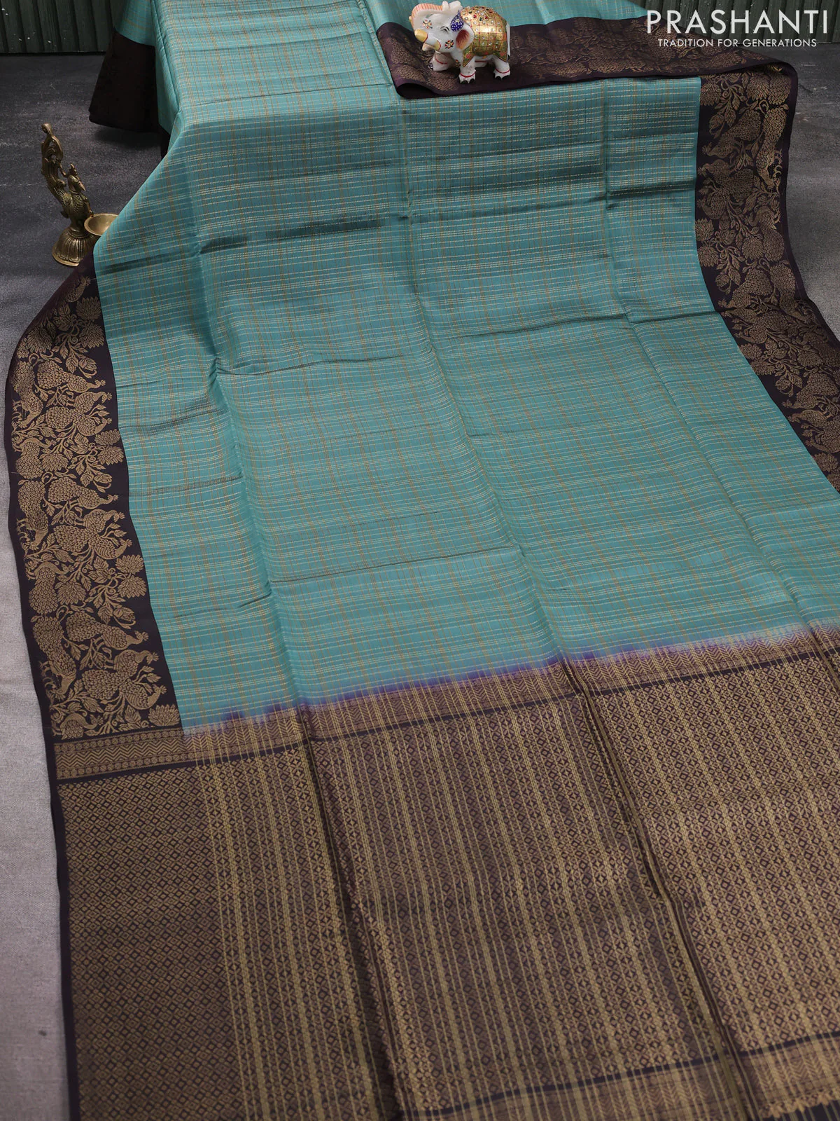 Kanchipuram soft silk saree pastel blue and deep wine shade with allover zari weaves & buttas and zari woven border - Image 2