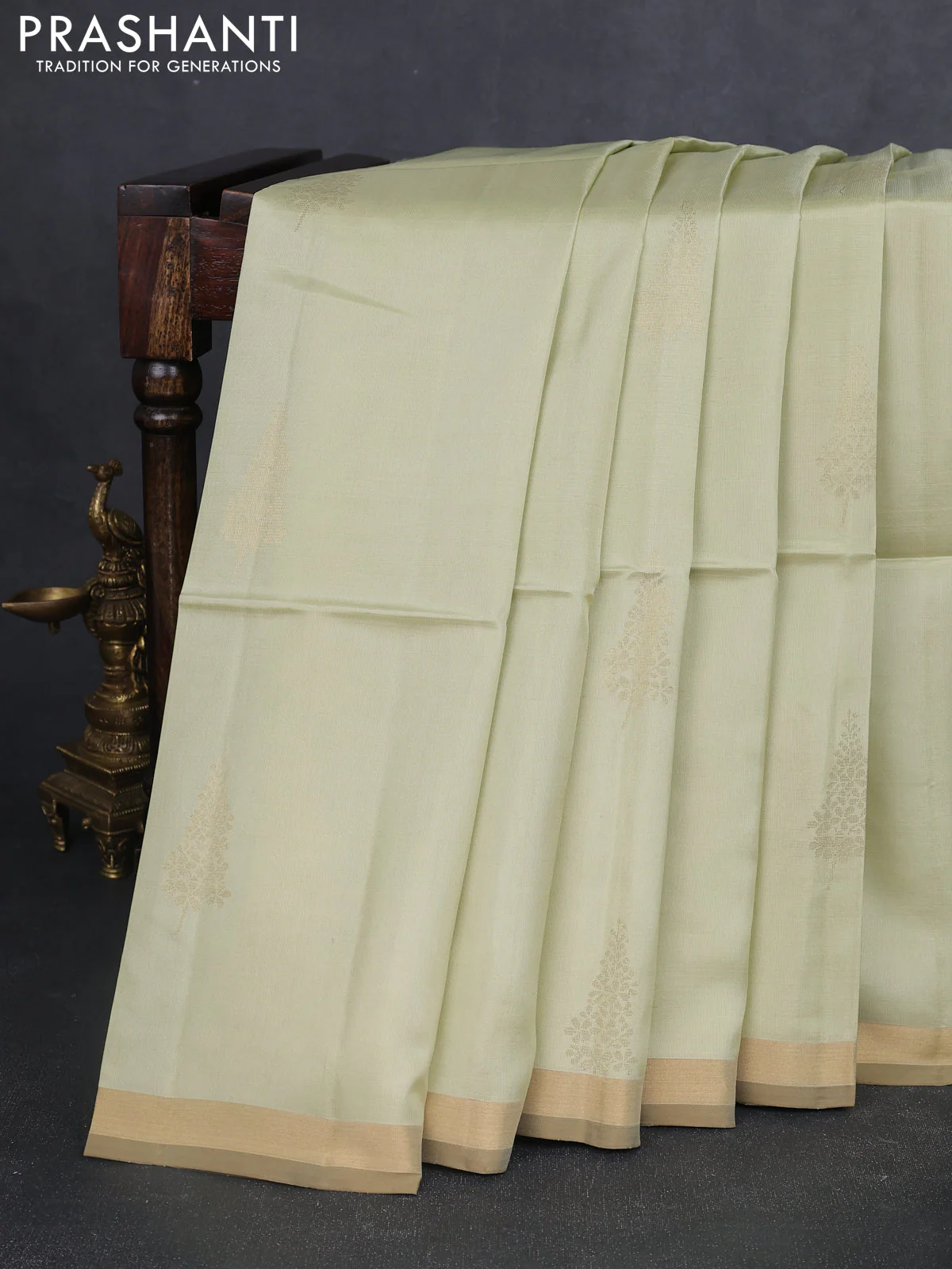 Kanchipuram soft silk saree pista green with zari woven buttas and zari woven border