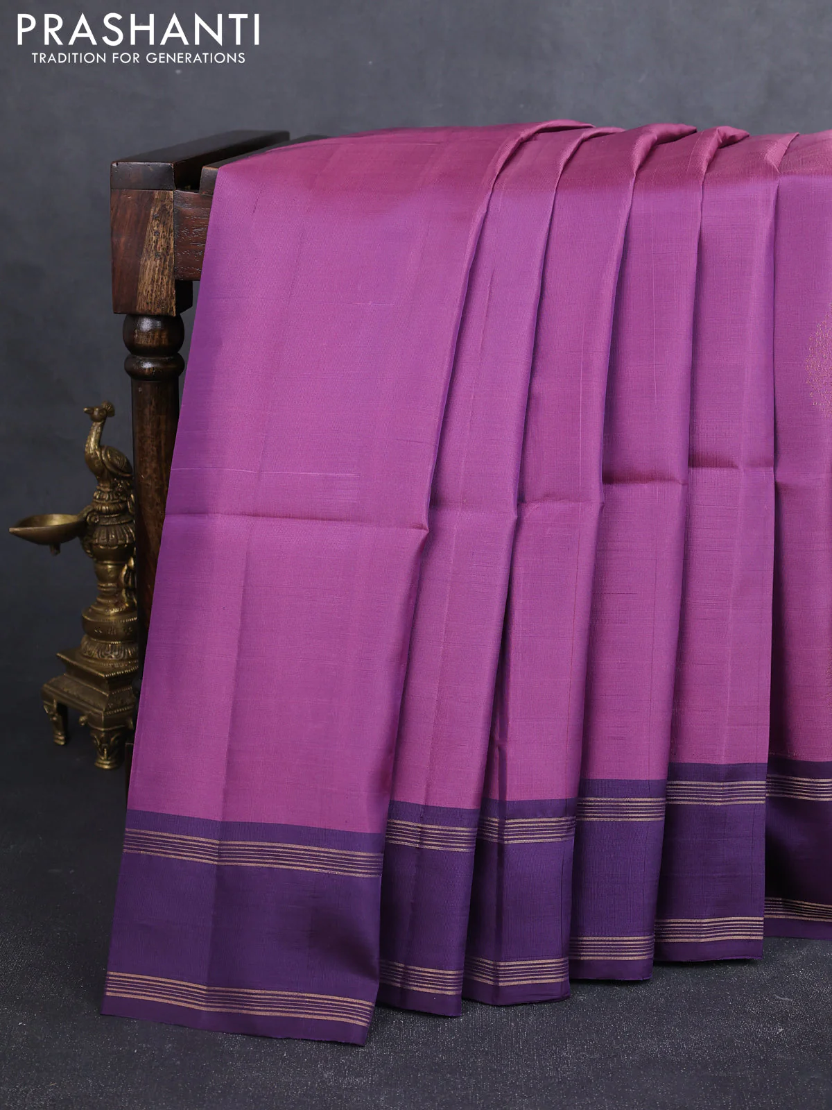 Kanchipuram soft silk saree purple and deep violet with zari woven buttas and rettapet zari woven border