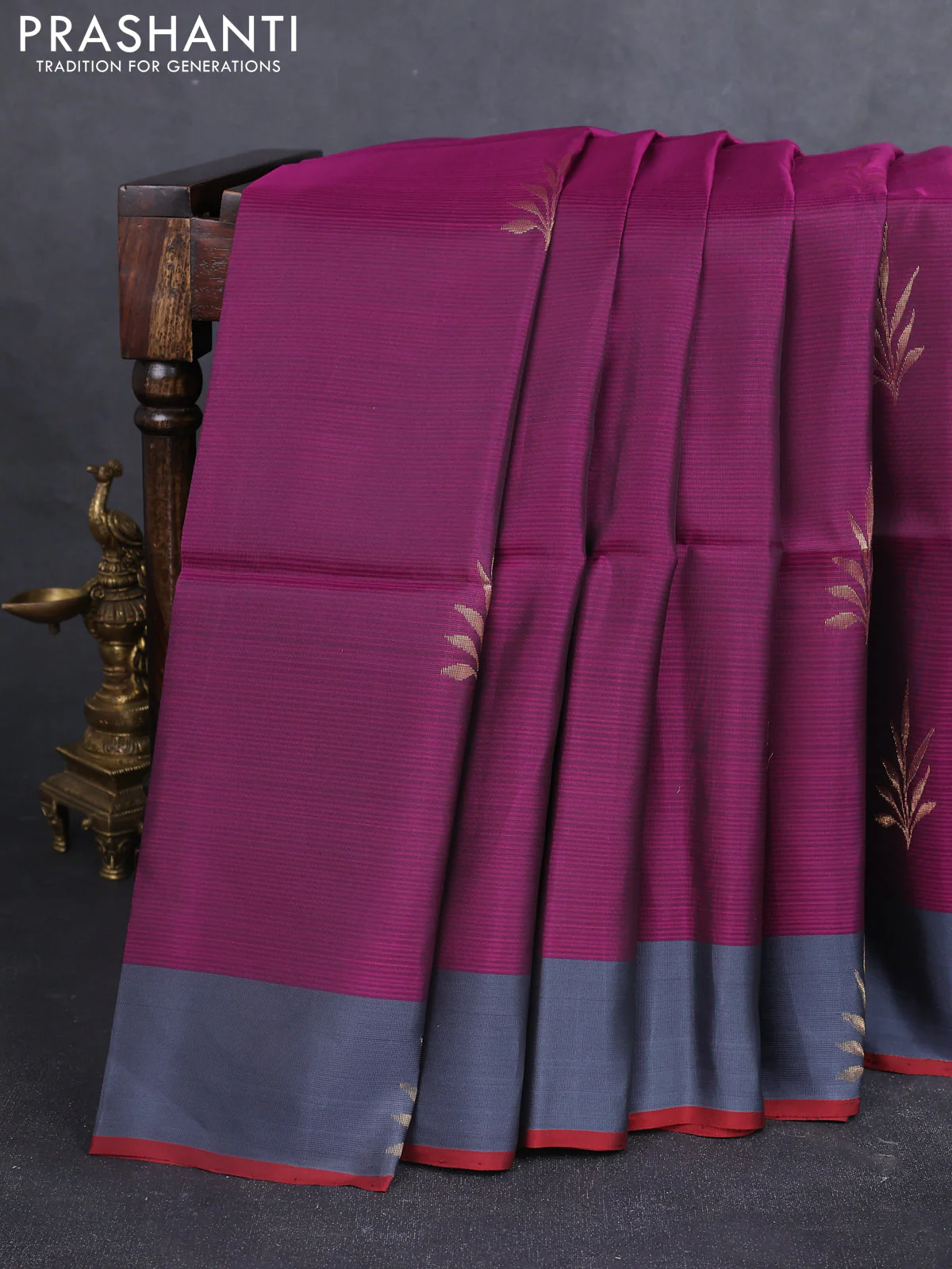 Kanchipuram soft silk saree purple and grey with zari woven buttas and zari woven butta border