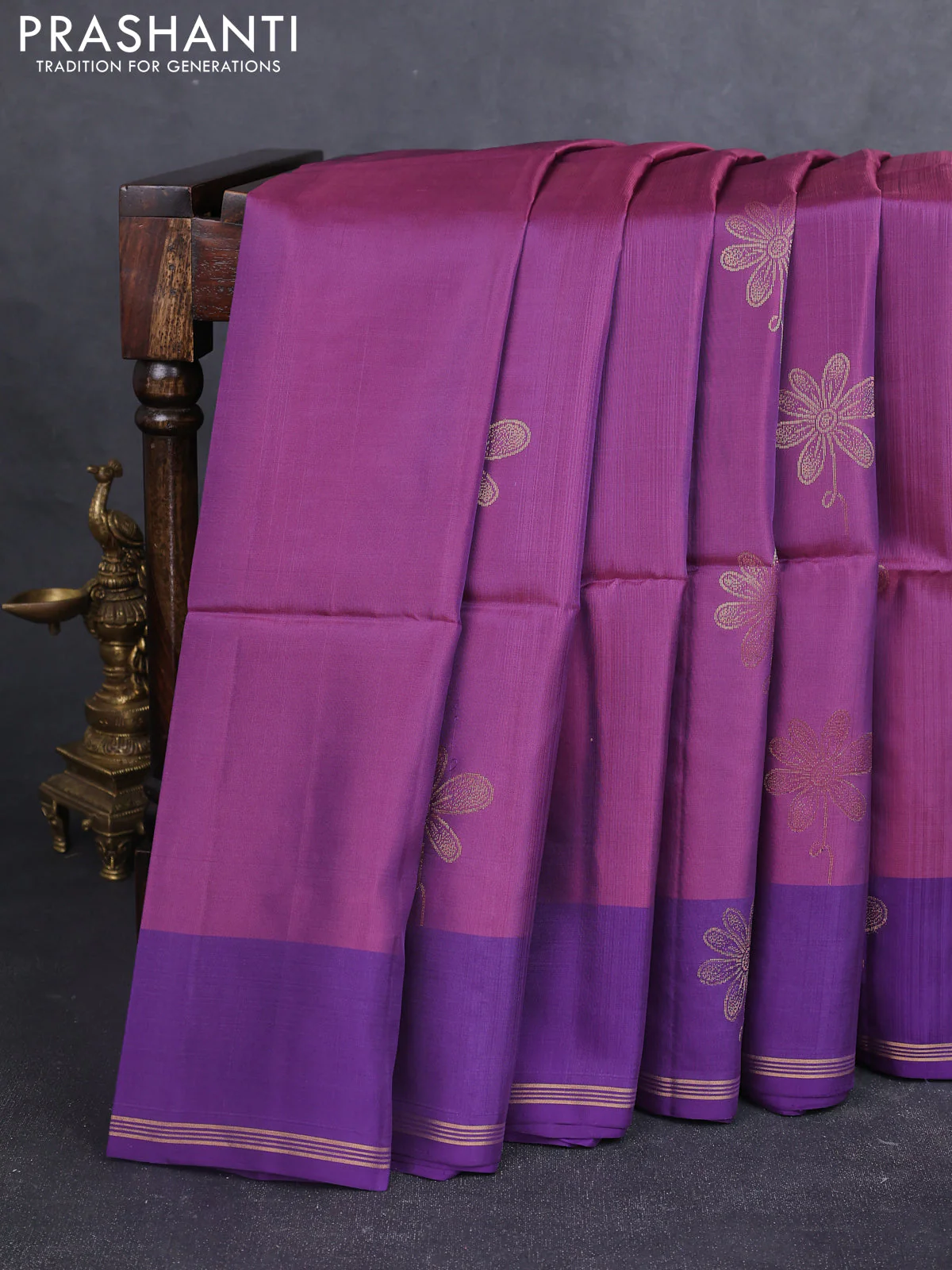 Kanchipuram soft silk saree purple and violet with zari woven buttas and zari woven butta border