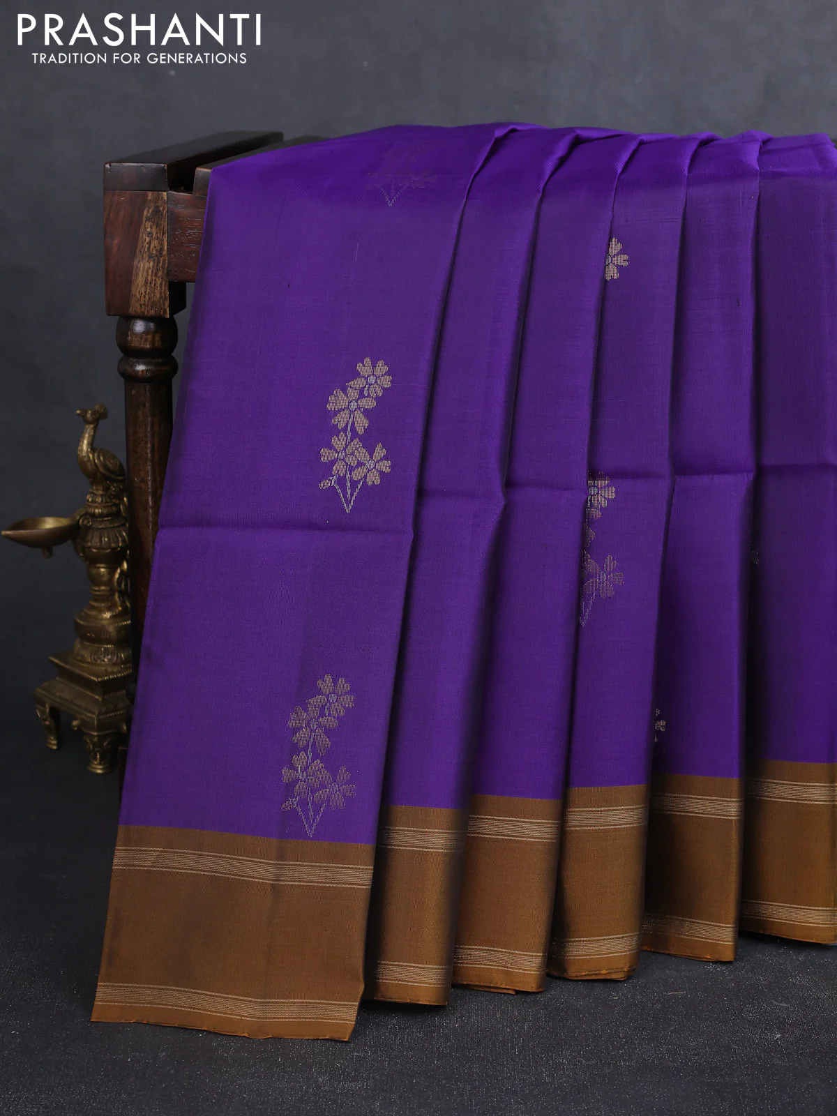 Kanchipuram soft silk saree violet and dark mustard with zari woven buttas and rettapet zari woven border