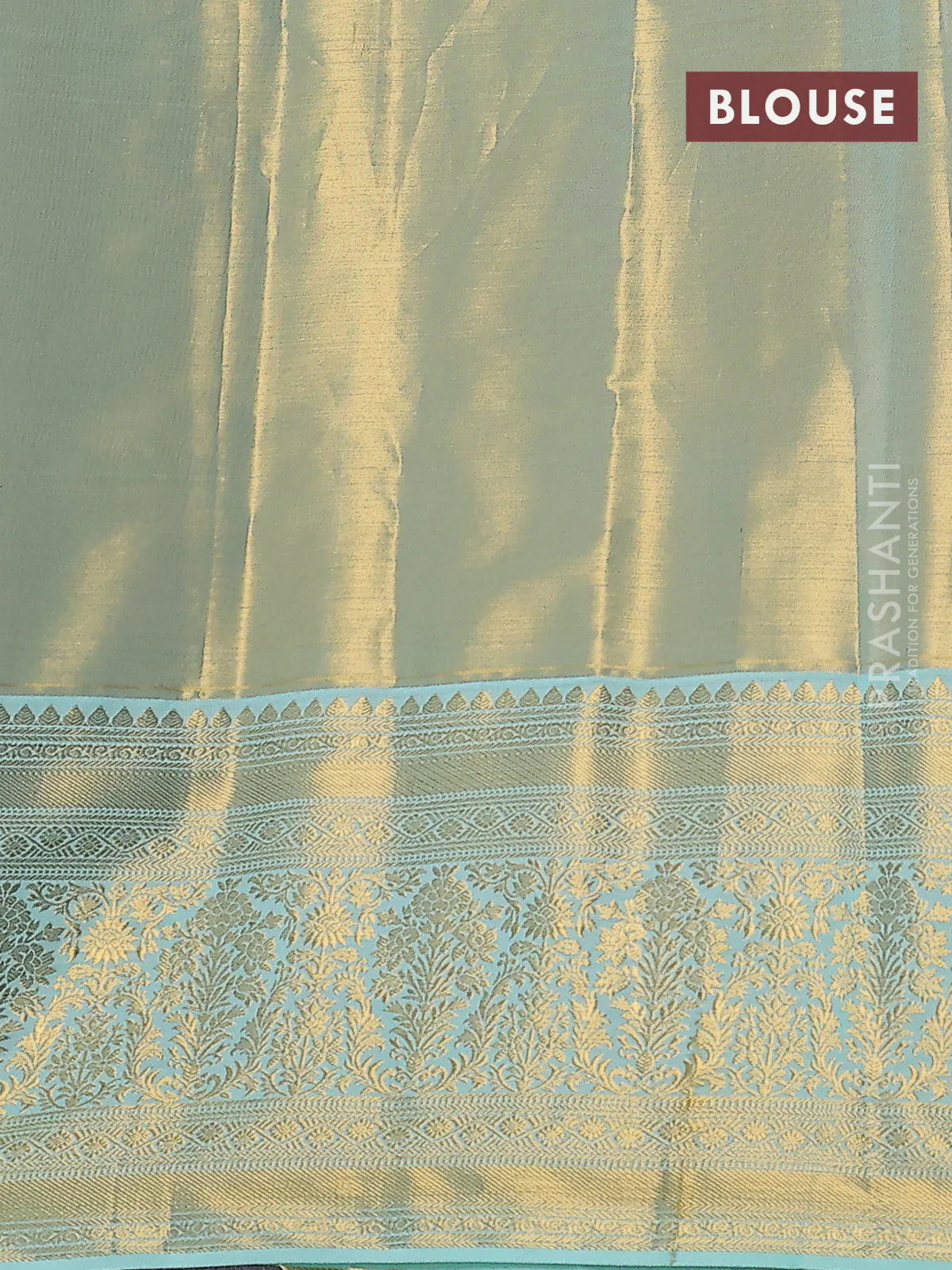 Kanchipuram tissue silk saree lavender and teal shade with allover zari woven brocade weaves and zari woven border - Image 3